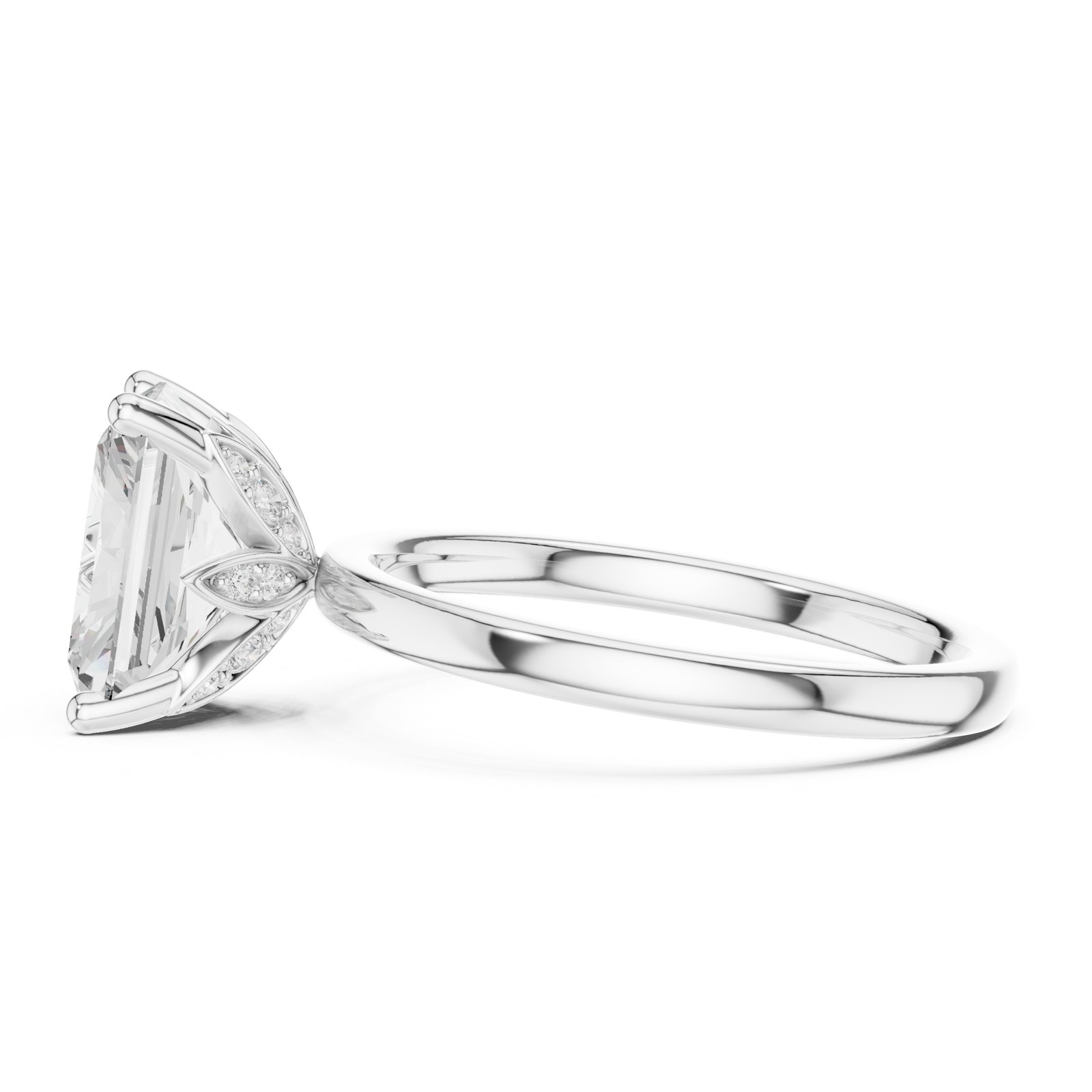 Hermia Radiant Hidden Halo Engagement Ring in white gold