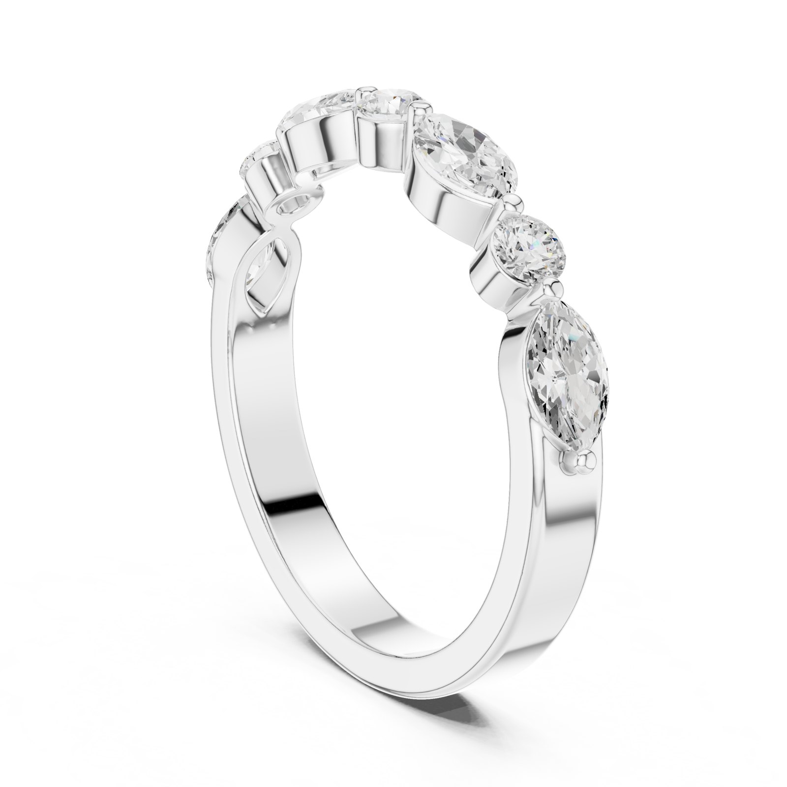 Janeta Marquise and Round Spaced Half Eternity Band in white gold