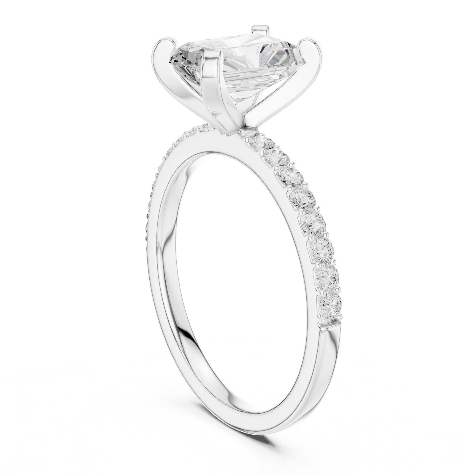 Hera Radiant Solitaire Engagement Ring with Pavé Band in white gold