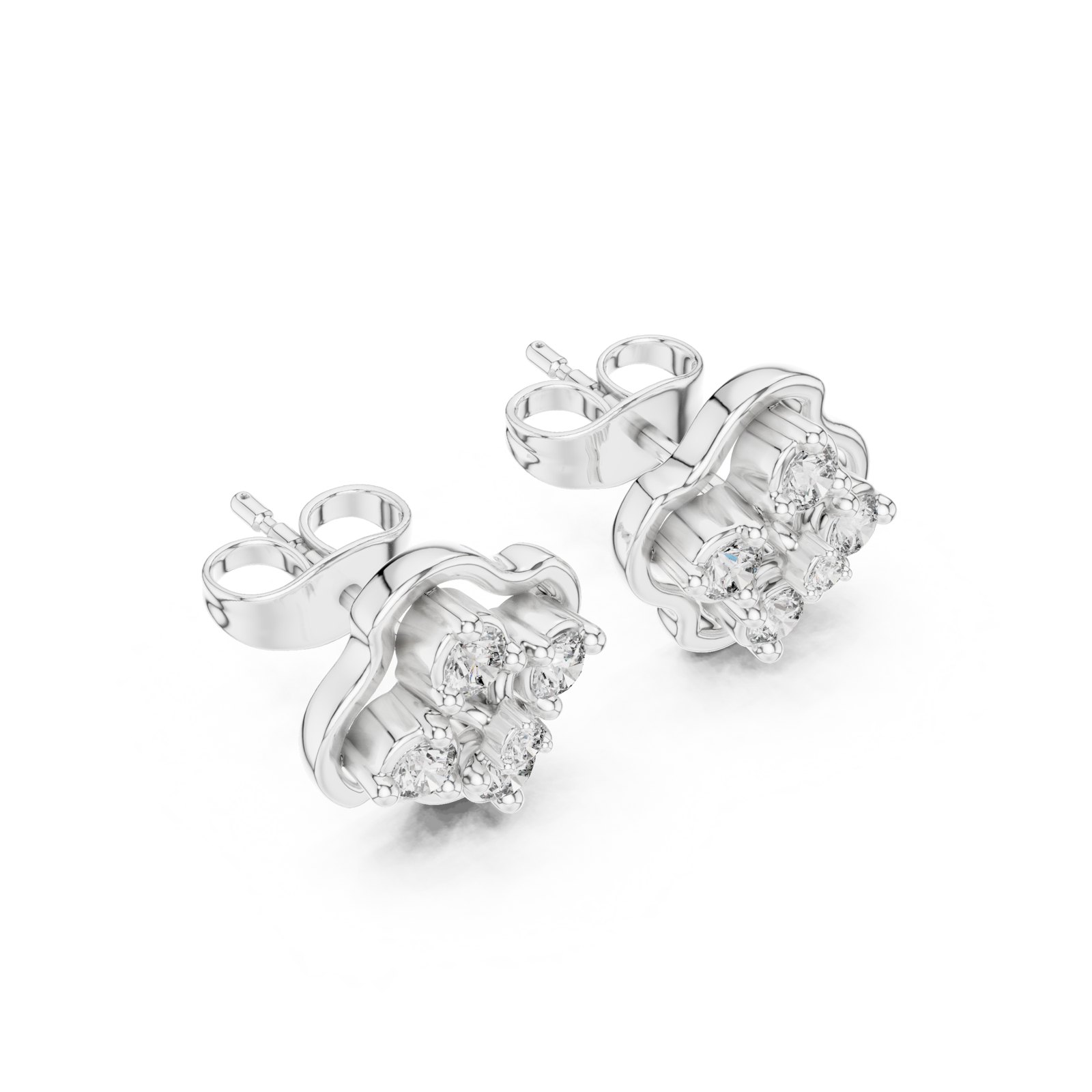 Kanoa Cloud Frame Diamond Cluster Stud Earrings in white gold
