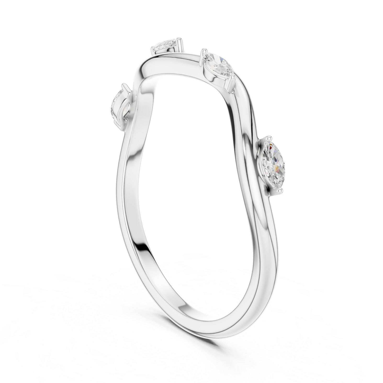 Marilla Curved Twist Wedding Band with Marquise Diamonds in white gold