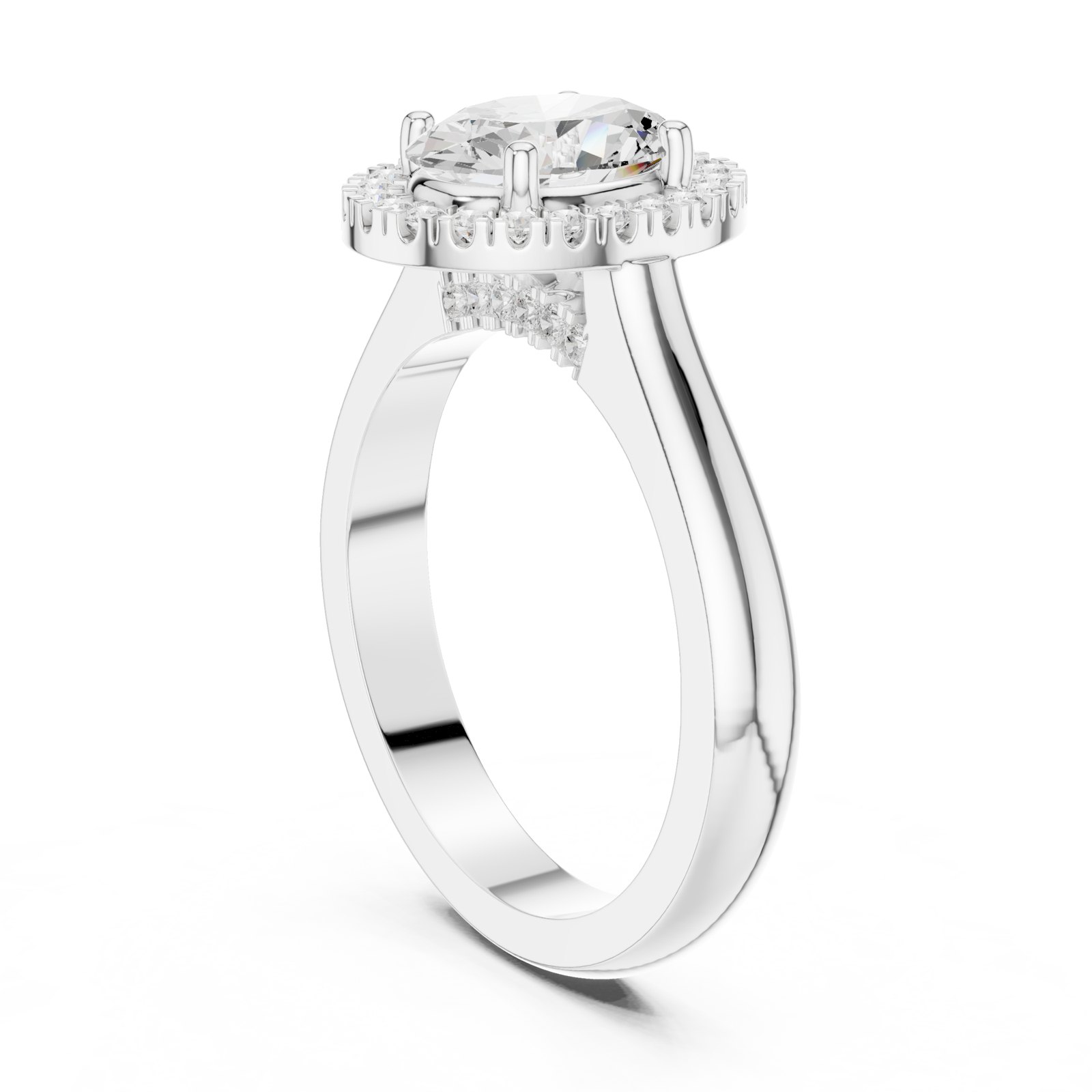 Anya Oval Halo Engagement Ring with Hidden Pavé in white gold
