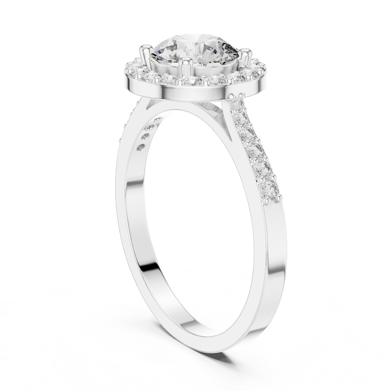 Pallas Round Halo Pavé Engagement Ring with Flat Band in white gold