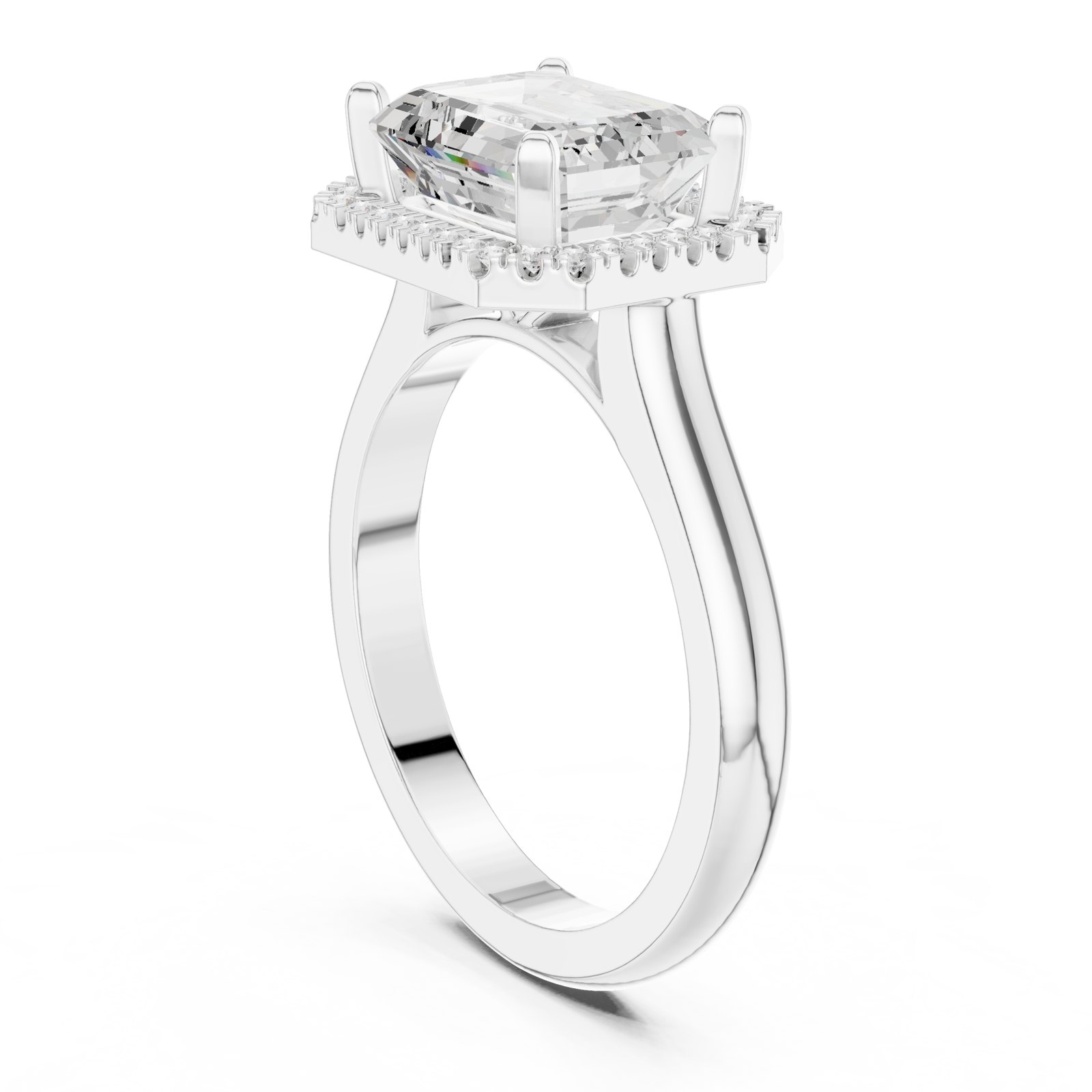 Lorelei Radiant Cathedral Halo Engagement Ring with Plain Band in white gold