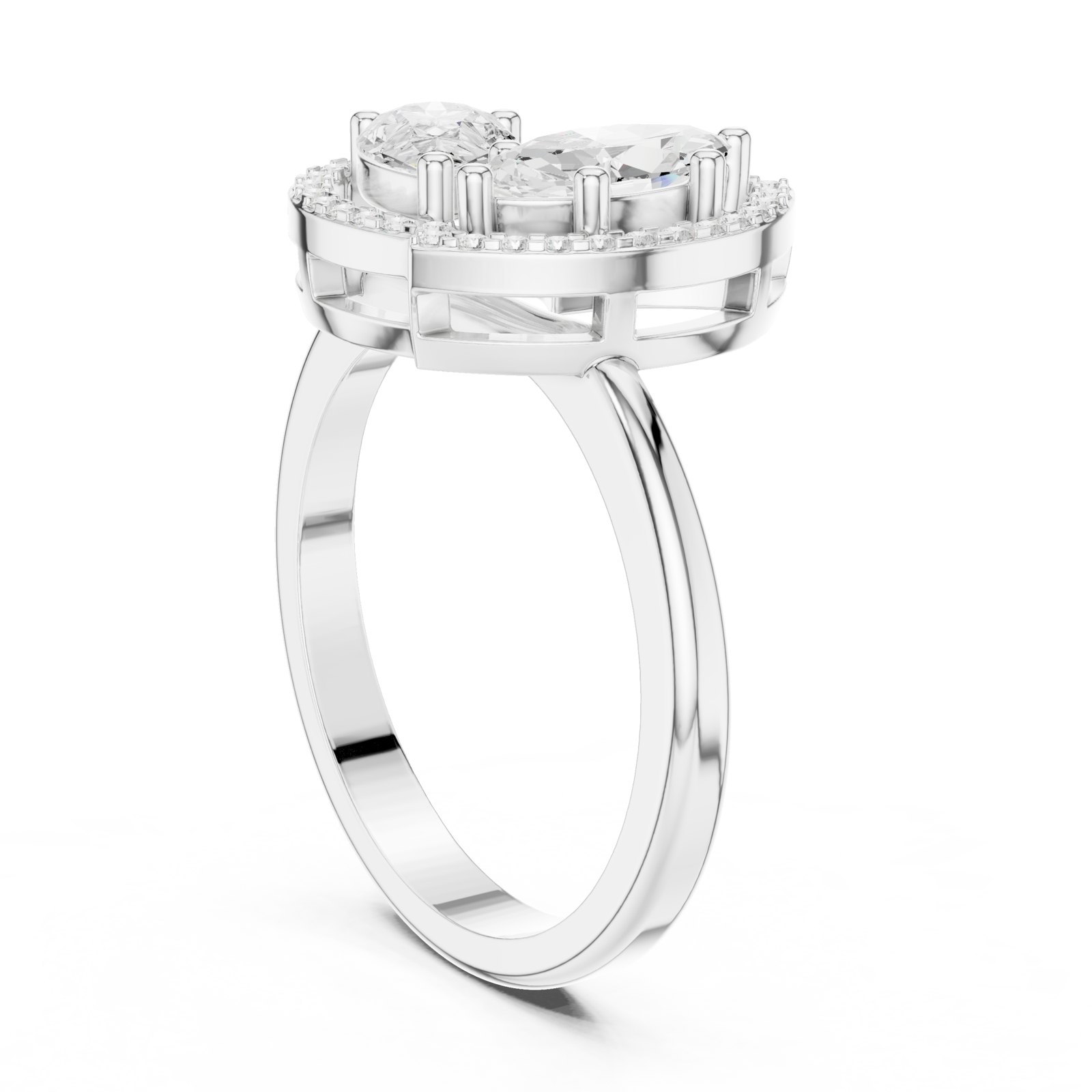 Protea Marquise and Pear Halo Toi Et Moi Engagement Ring in white gold