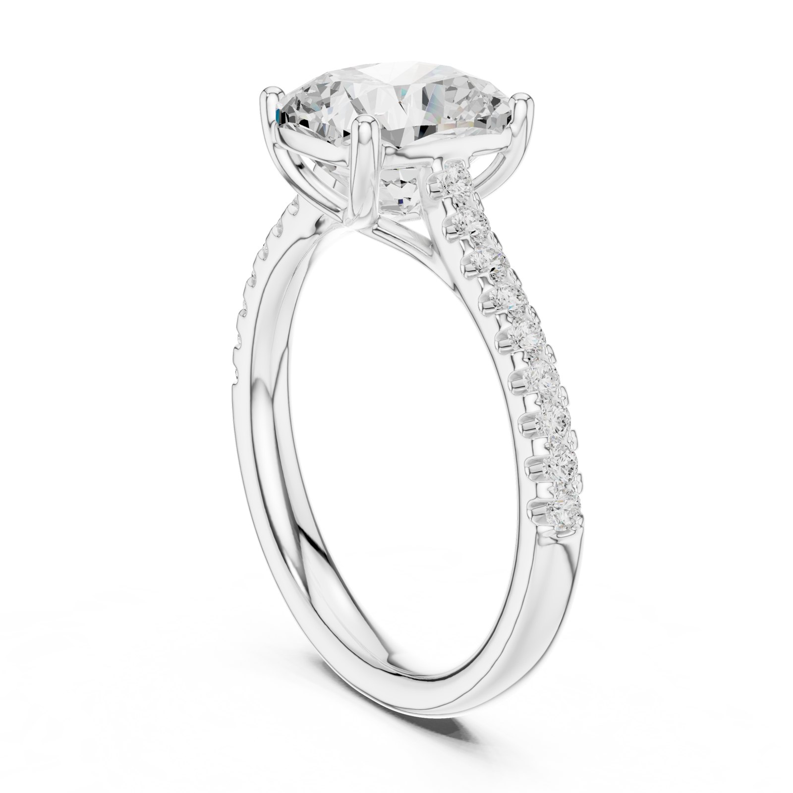 Corinne Cushion Cut Pavé Solitaire Engagement Ring in white gold