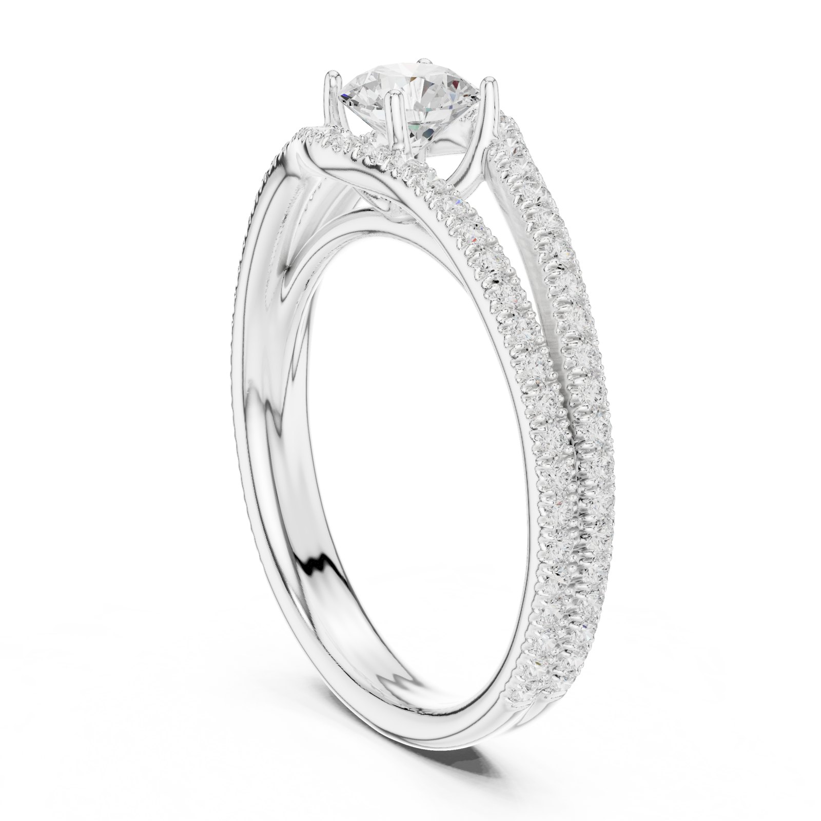 Silke Round Open Split Shank Pavé Solitaire Engagement Ring in white gold