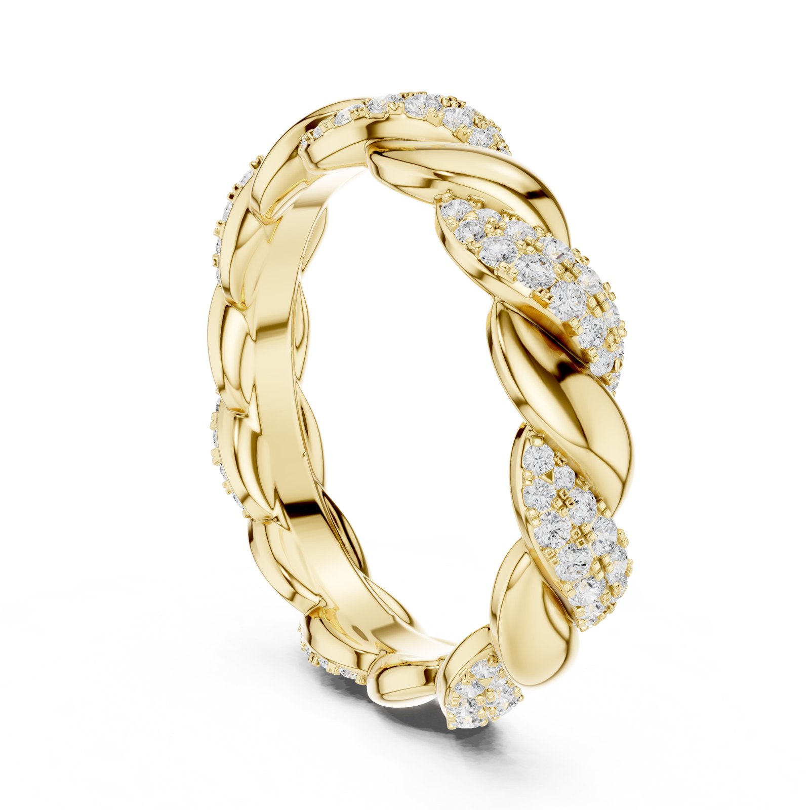 Jelena Twisted Leaf Pavé Wedding Band in yellow gold