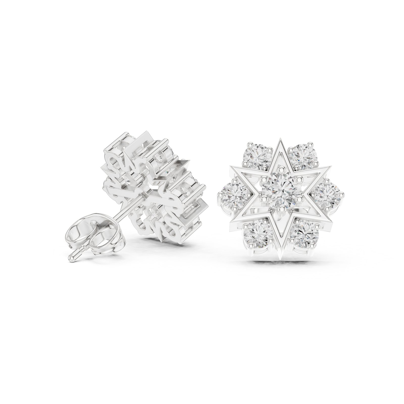 Anneke Star Frame Round Diamond Cluster Stud Earrings in white gold