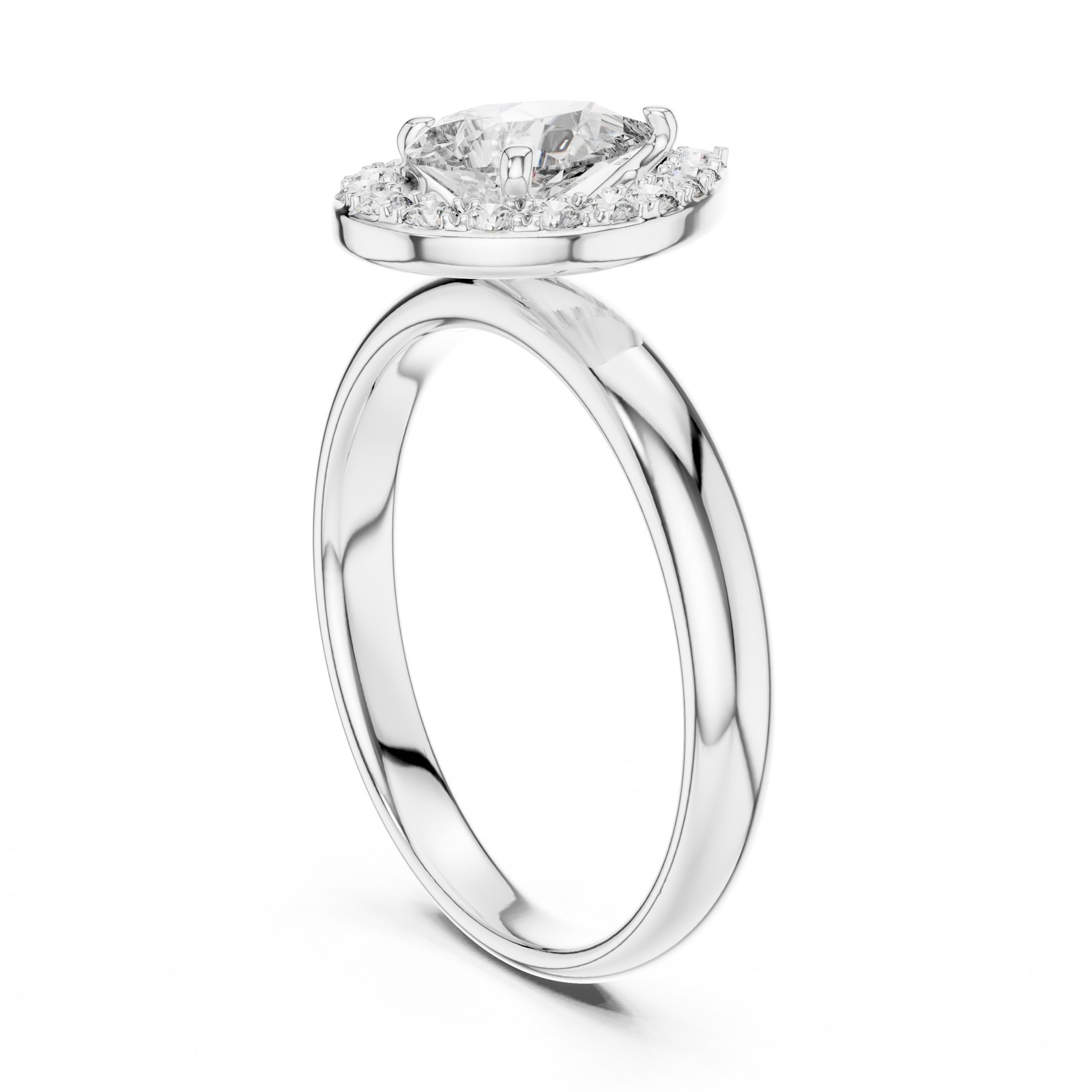 Laurel Pear Halo Engagement Ring with Plain Band in white gold