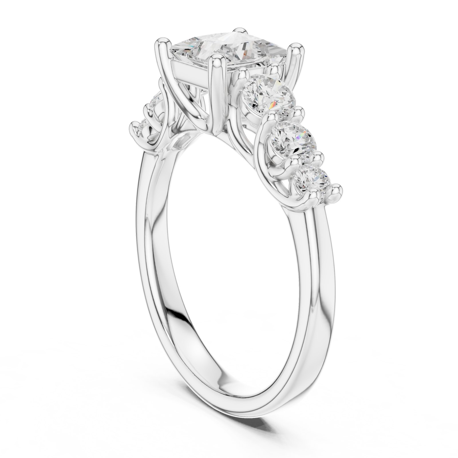 Solenne Princess Cut Engagement Ring with Graduated Side Stones in white gold