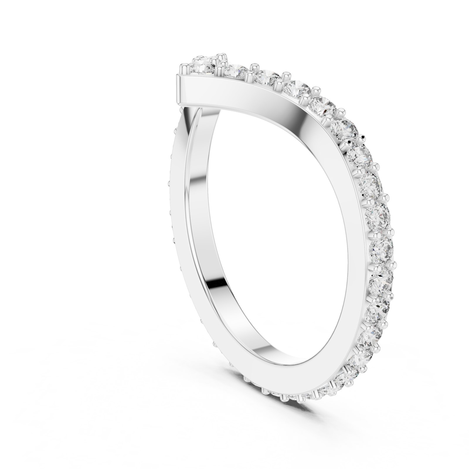 Fenella V Shape Curved Pavé Wedding Band in white gold