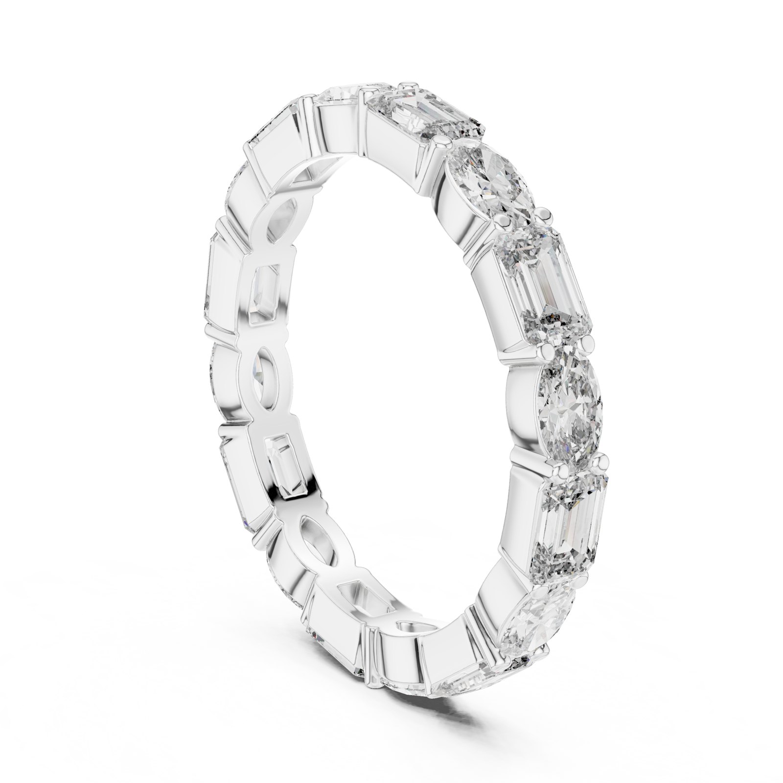 Isabela East West Emerald Cut and Oval Station Eternity Band in white gold