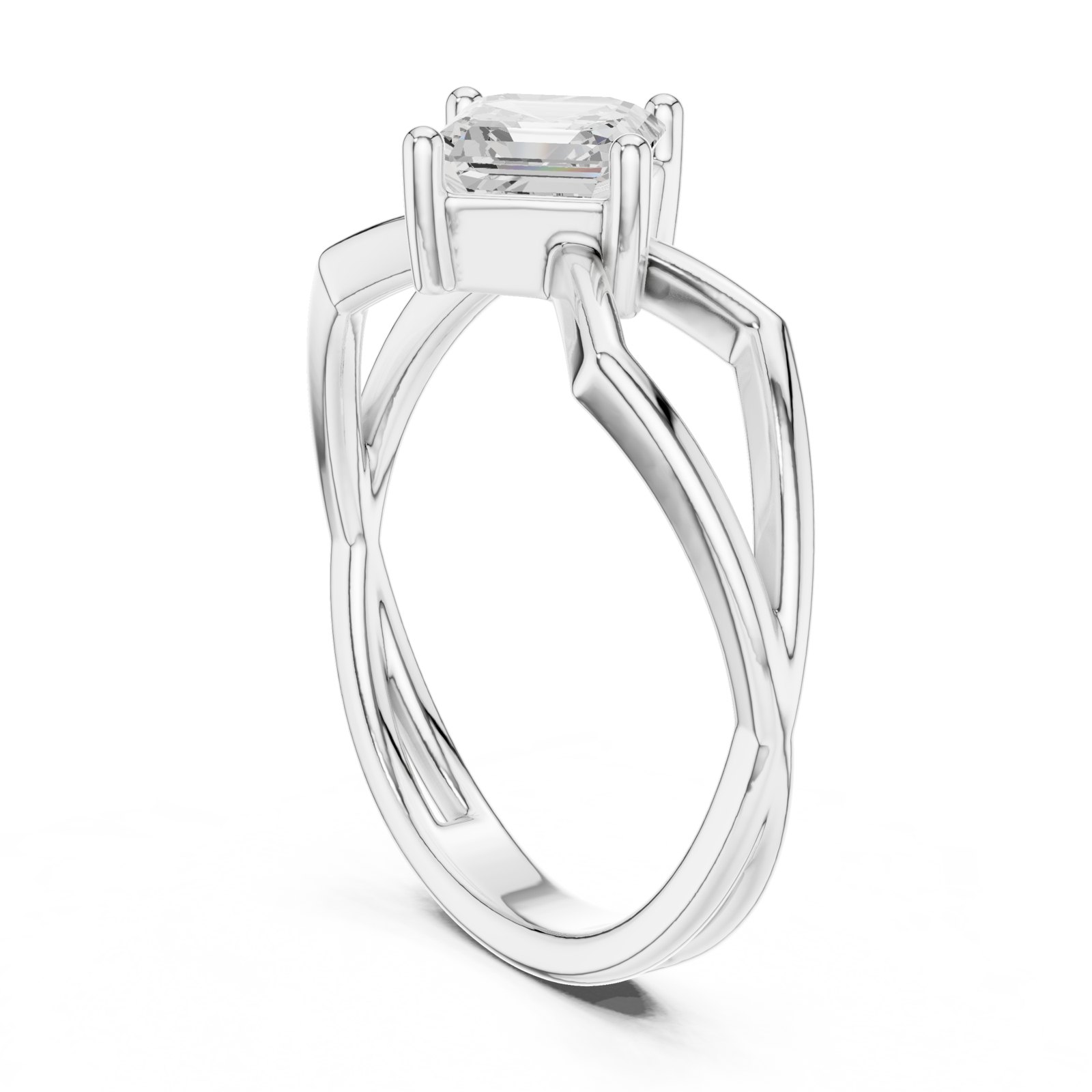 Asta Asscher Cut Solitaire Engagement Ring with Crossover Band in white gold