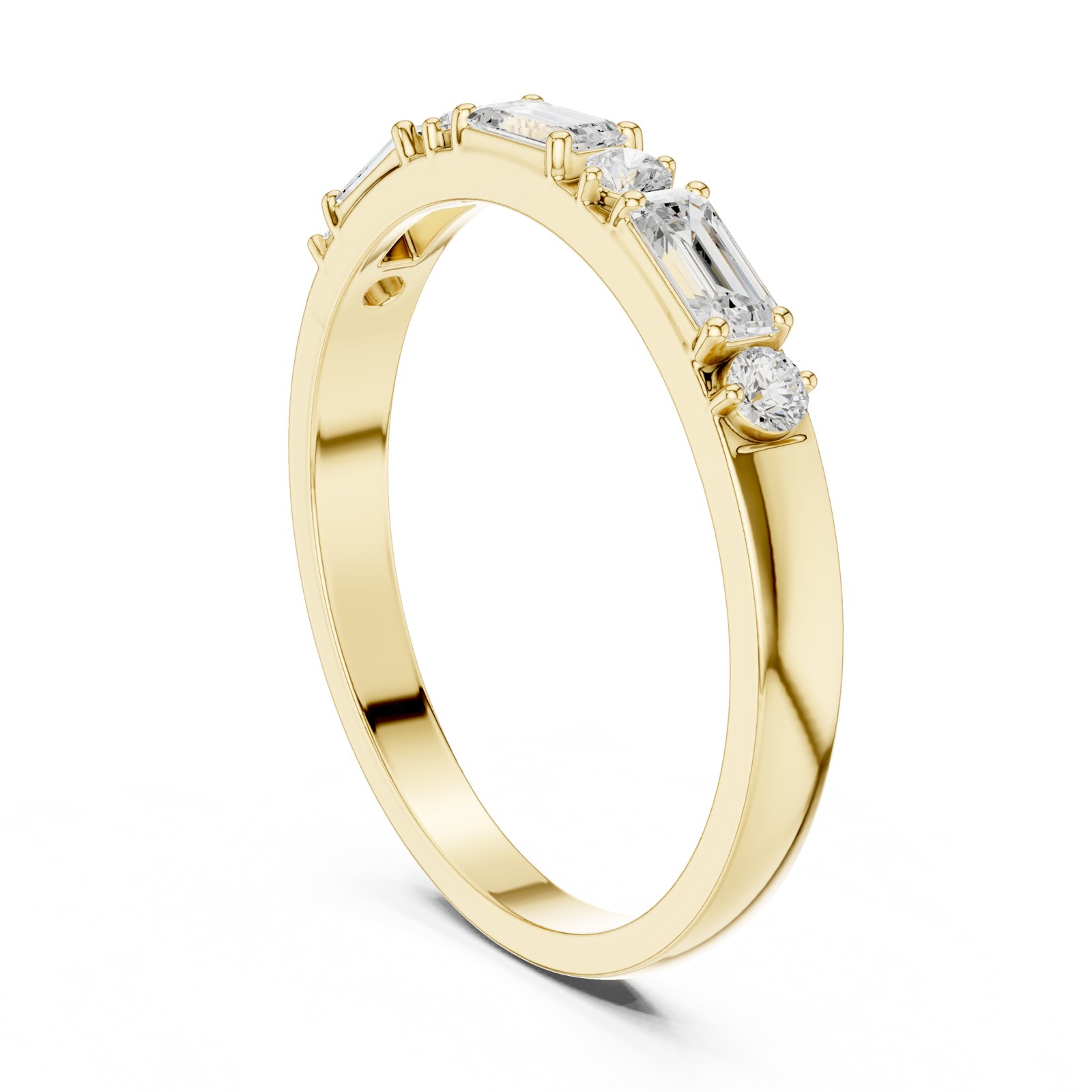 Bettina Emerald Cut and Round Half Eternity Band in yellow gold