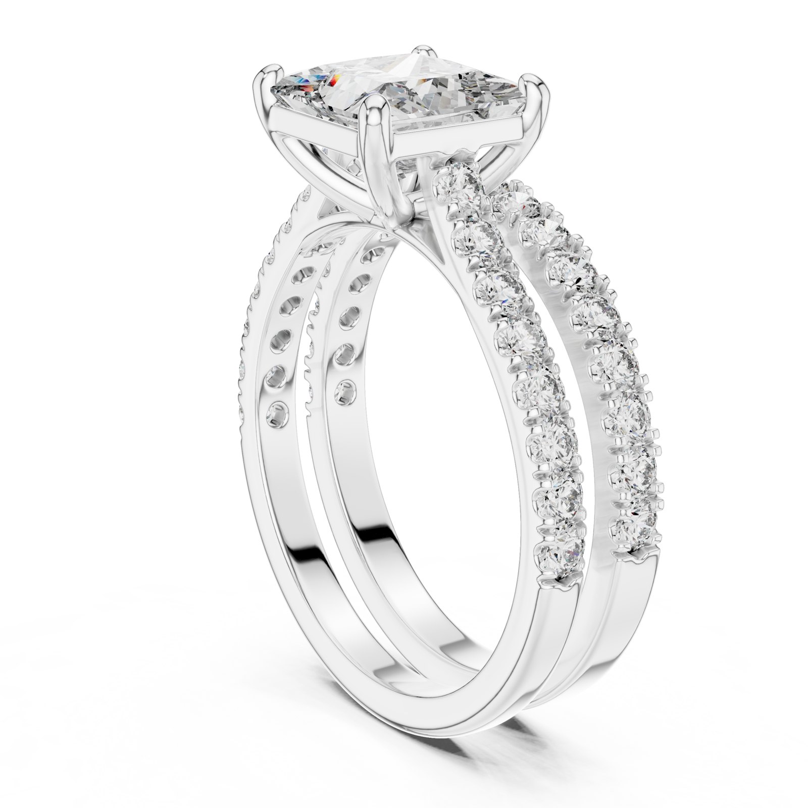 Alba Princess Cut Double Pavé Band Engagement Ring in white gold
