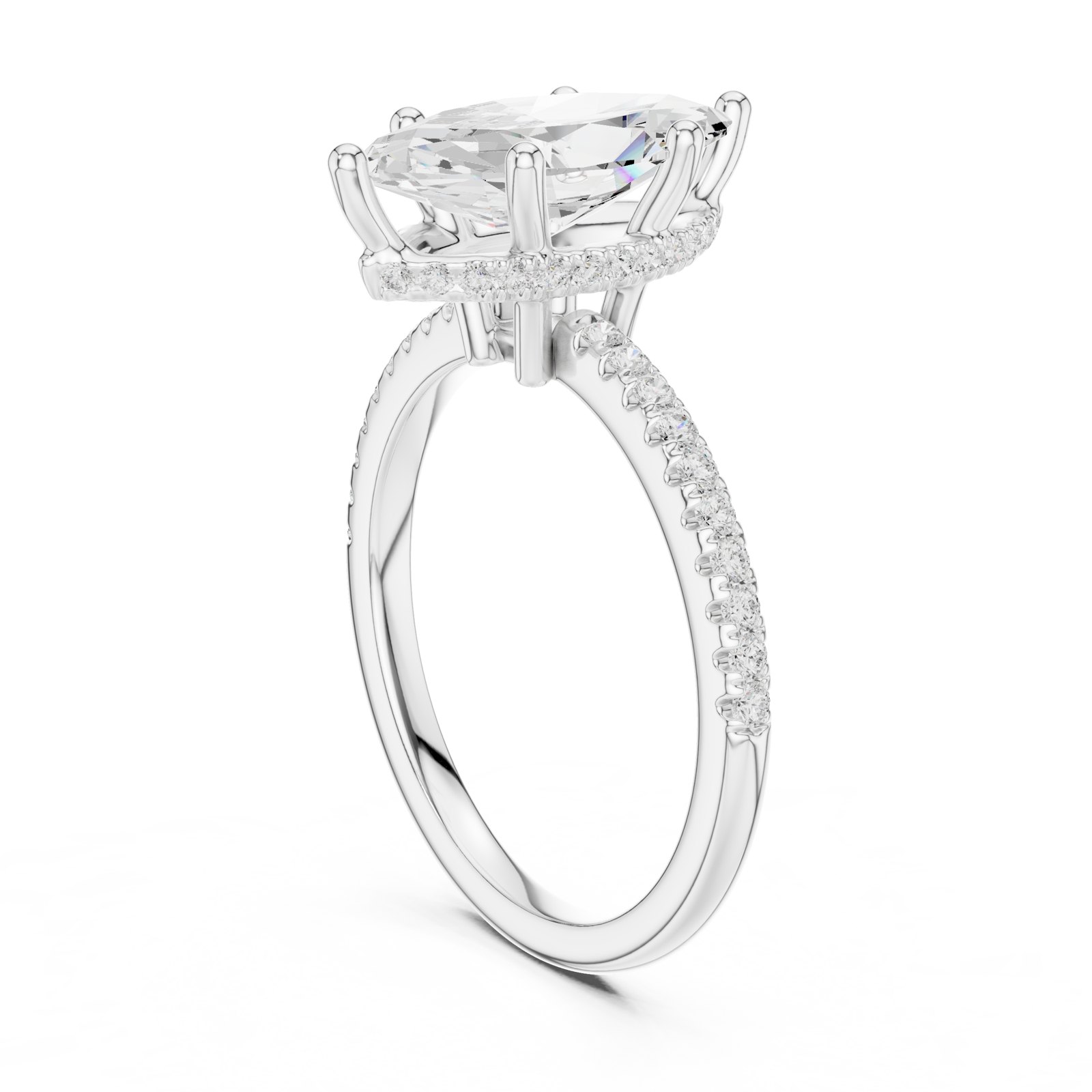 Ida Marquise Hidden Halo Engagement Ring with Pavé Band in white gold
