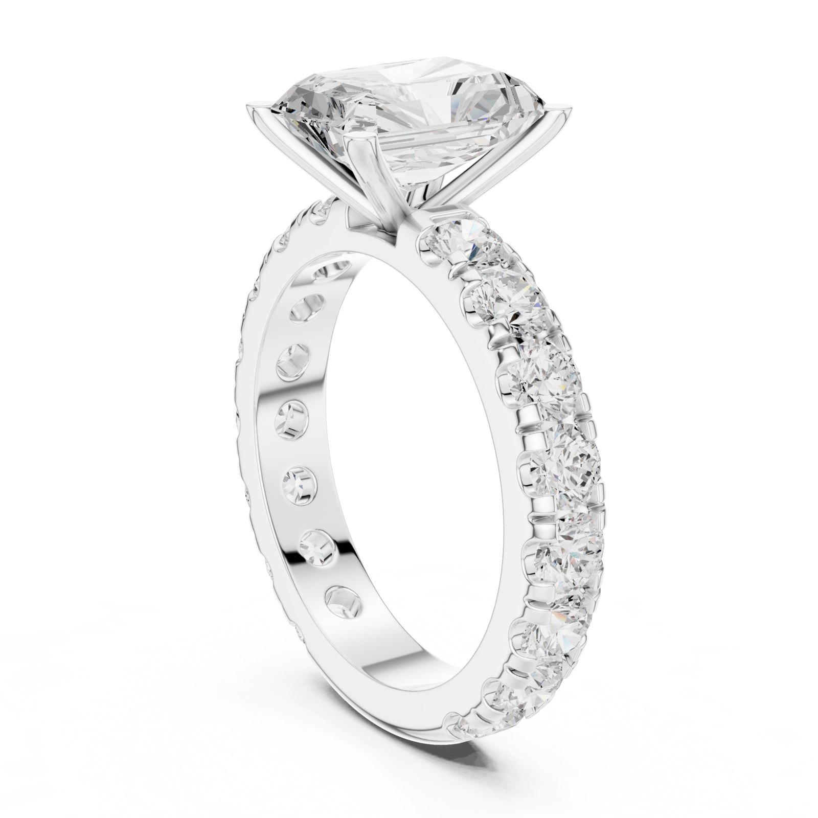 Elma Radiant Cut Solitaire Engagement Ring with Bold Pavé Band in white gold