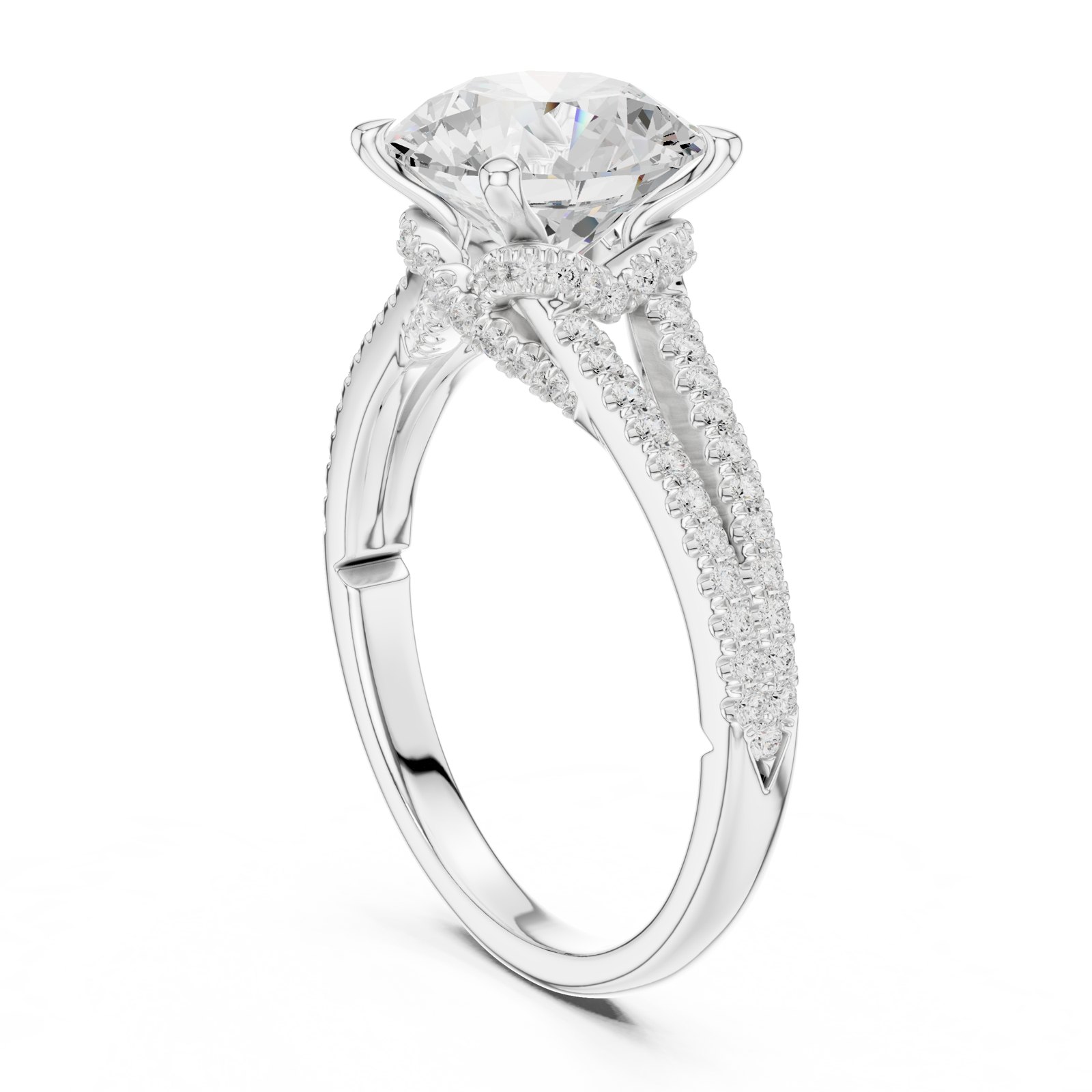 Imogen Round Hidden Halo Split Shank Engagement Ring in white gold