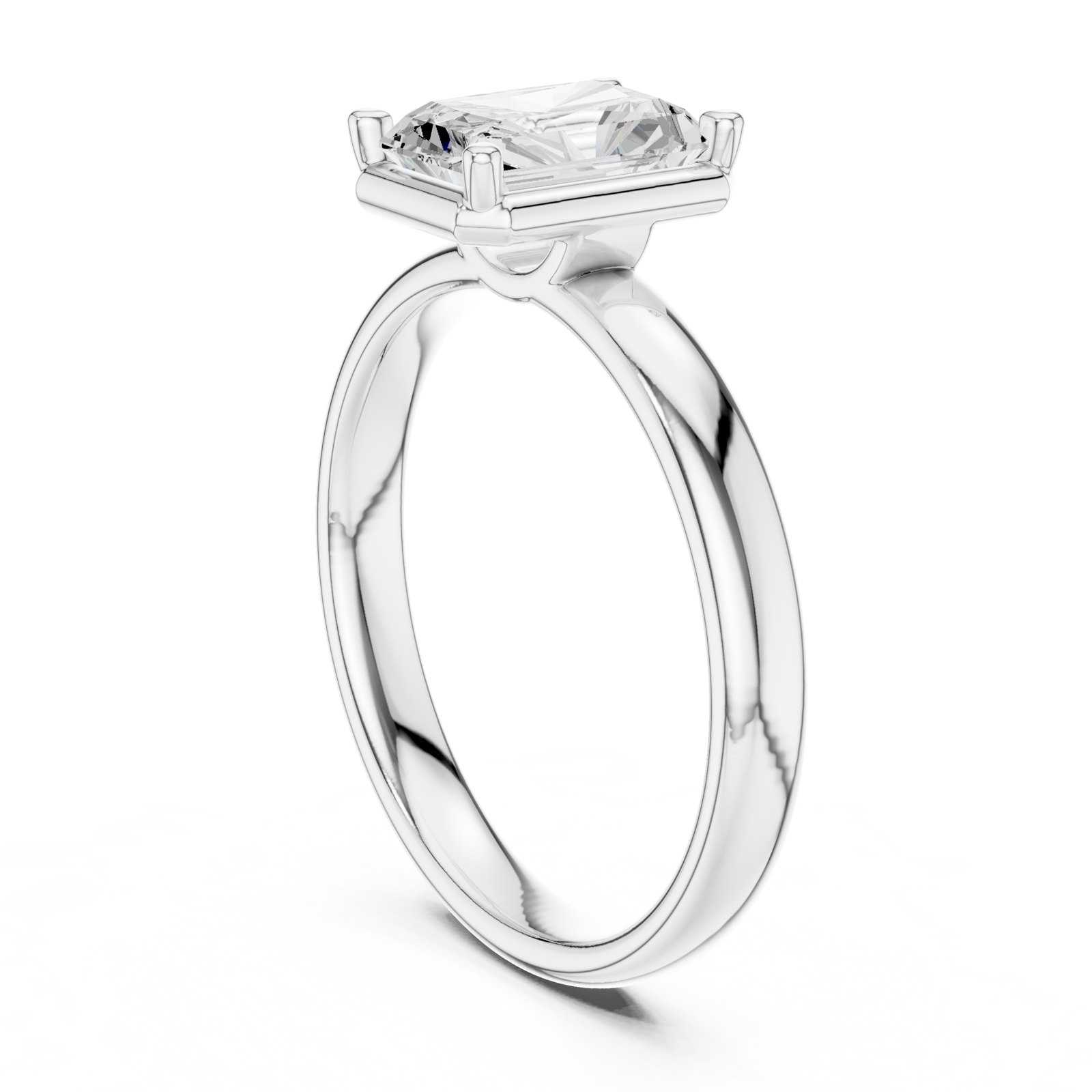 Lacey Radiant Solitaire Engagement Ring with Plain Band in white gold