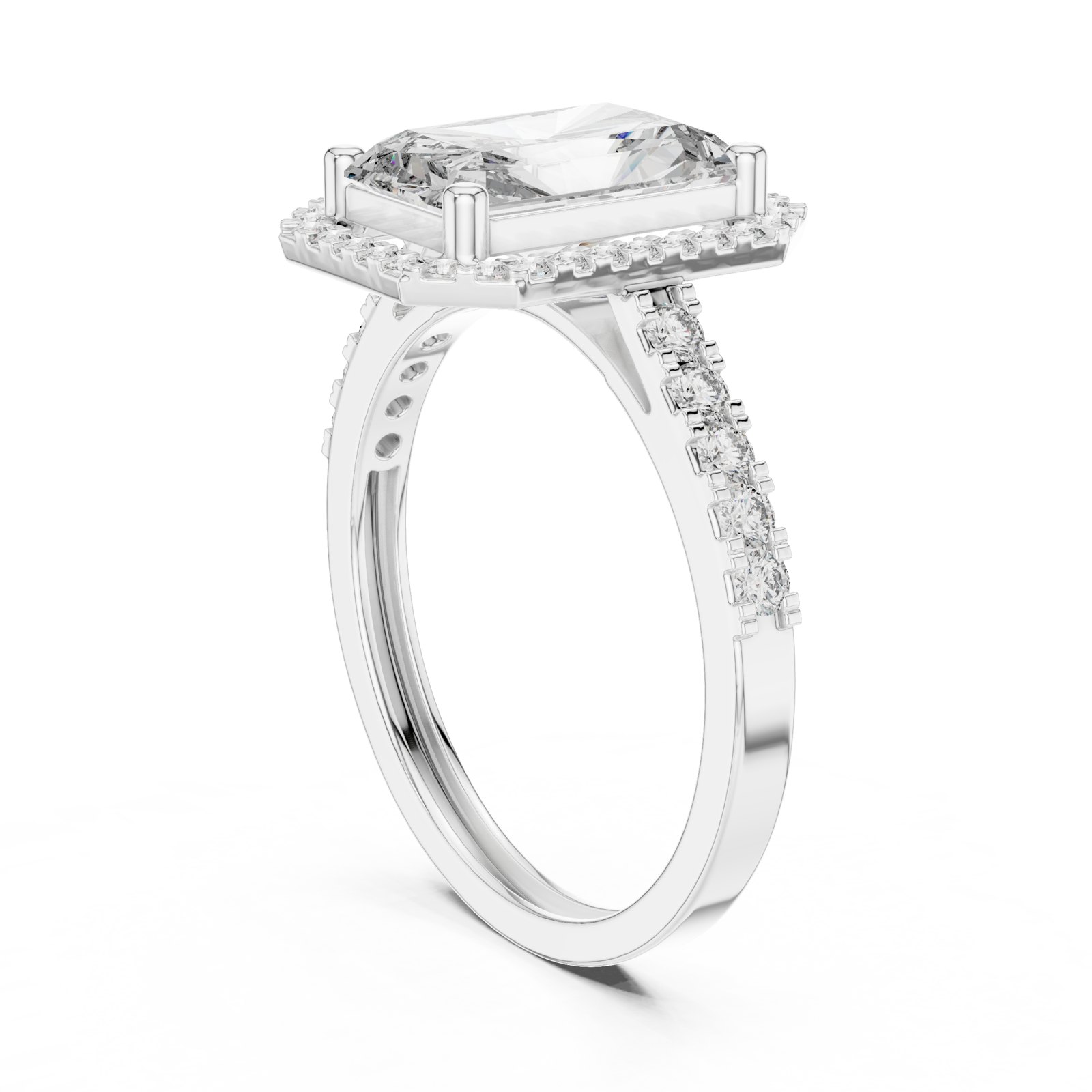 Marguerite Radiant Halo Engagement Ring with Pavé Shoulders in white gold