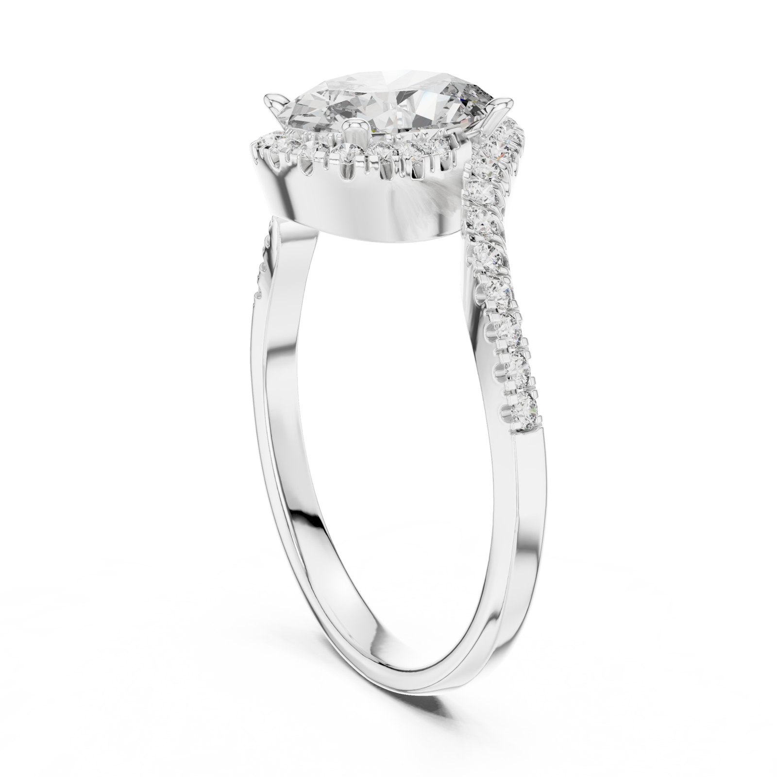 Dionne Oval Halo Bypass Engagement Ring with Pavé Band in white gold
