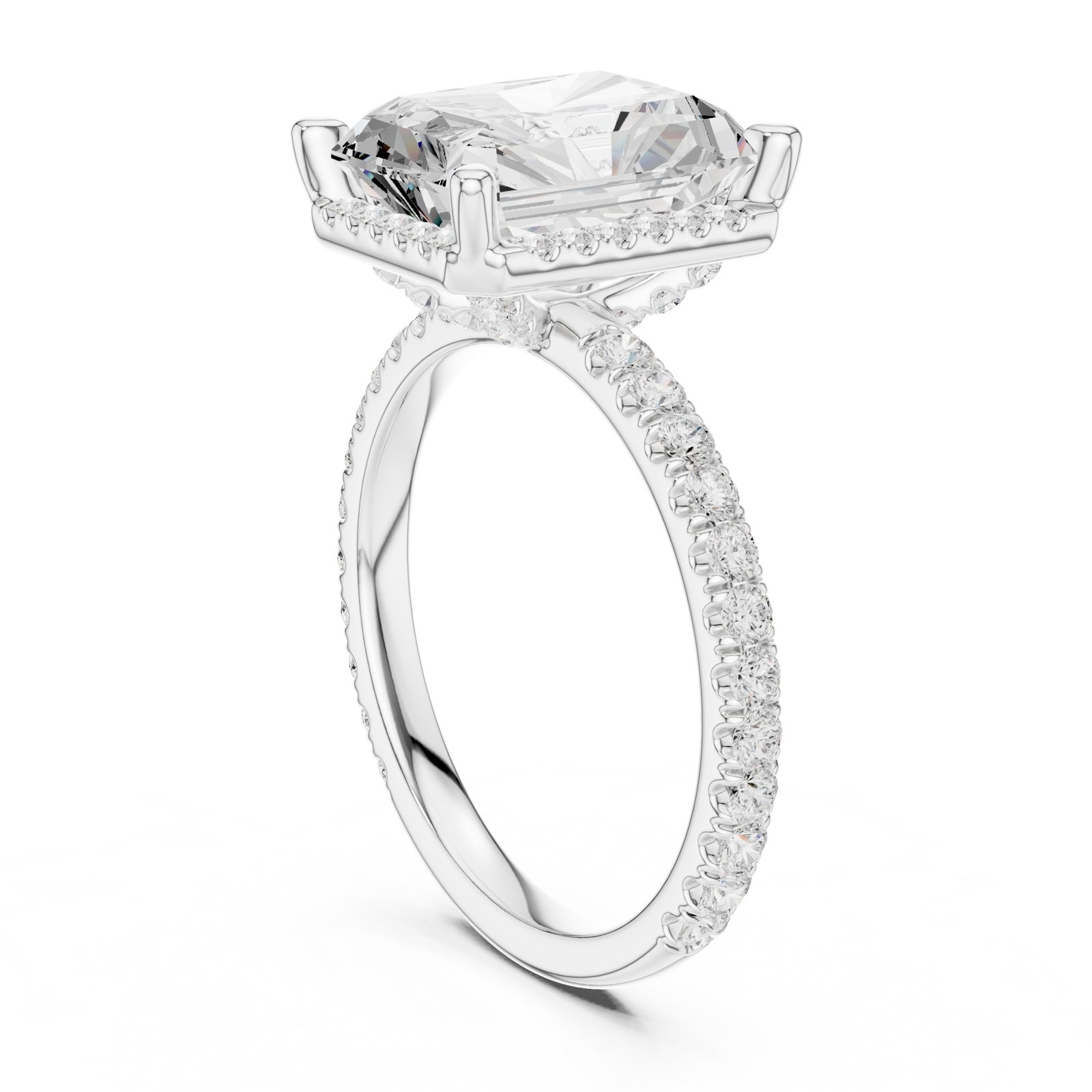 Holly Radiant Hidden Halo Pavé Engagement Ring in white gold