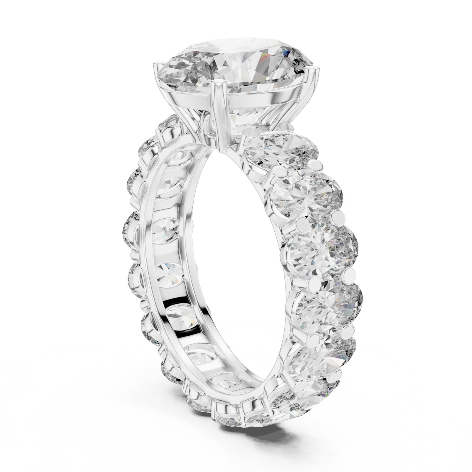 Fulvia Oval Solitaire Engagement Ring with Oval Eternity Band in white gold