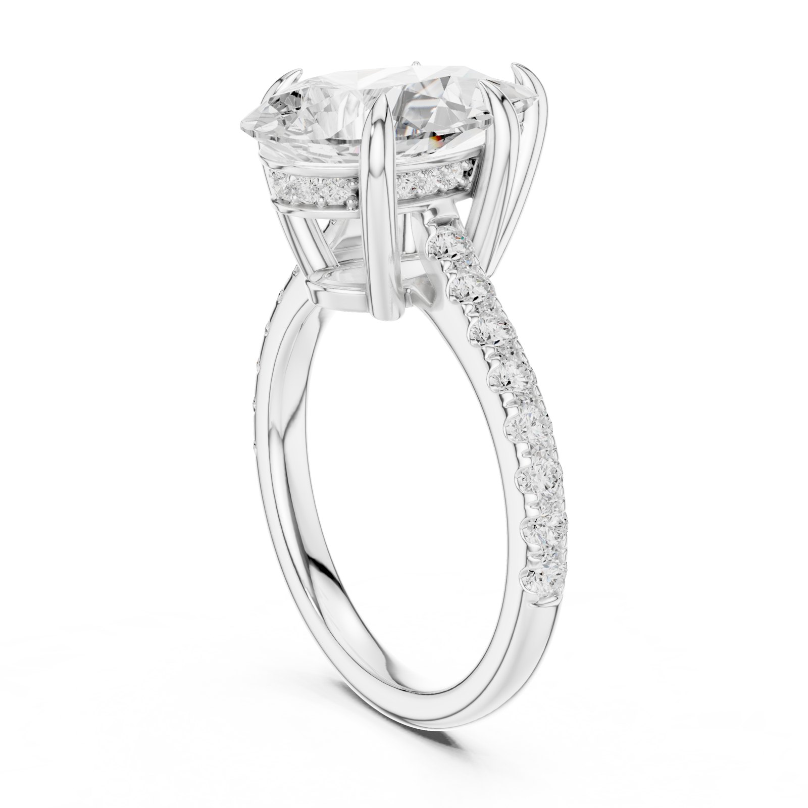 Agneta Pear Hidden Halo Pavé Engagement Ring in white gold