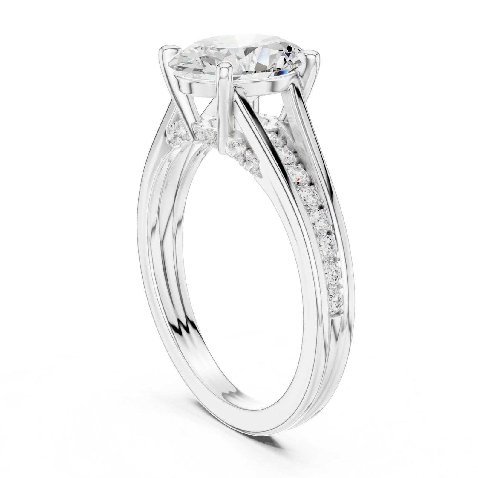 Dariana Oval Split Shank Cathedral Pavé Engagement Ring in white gold
