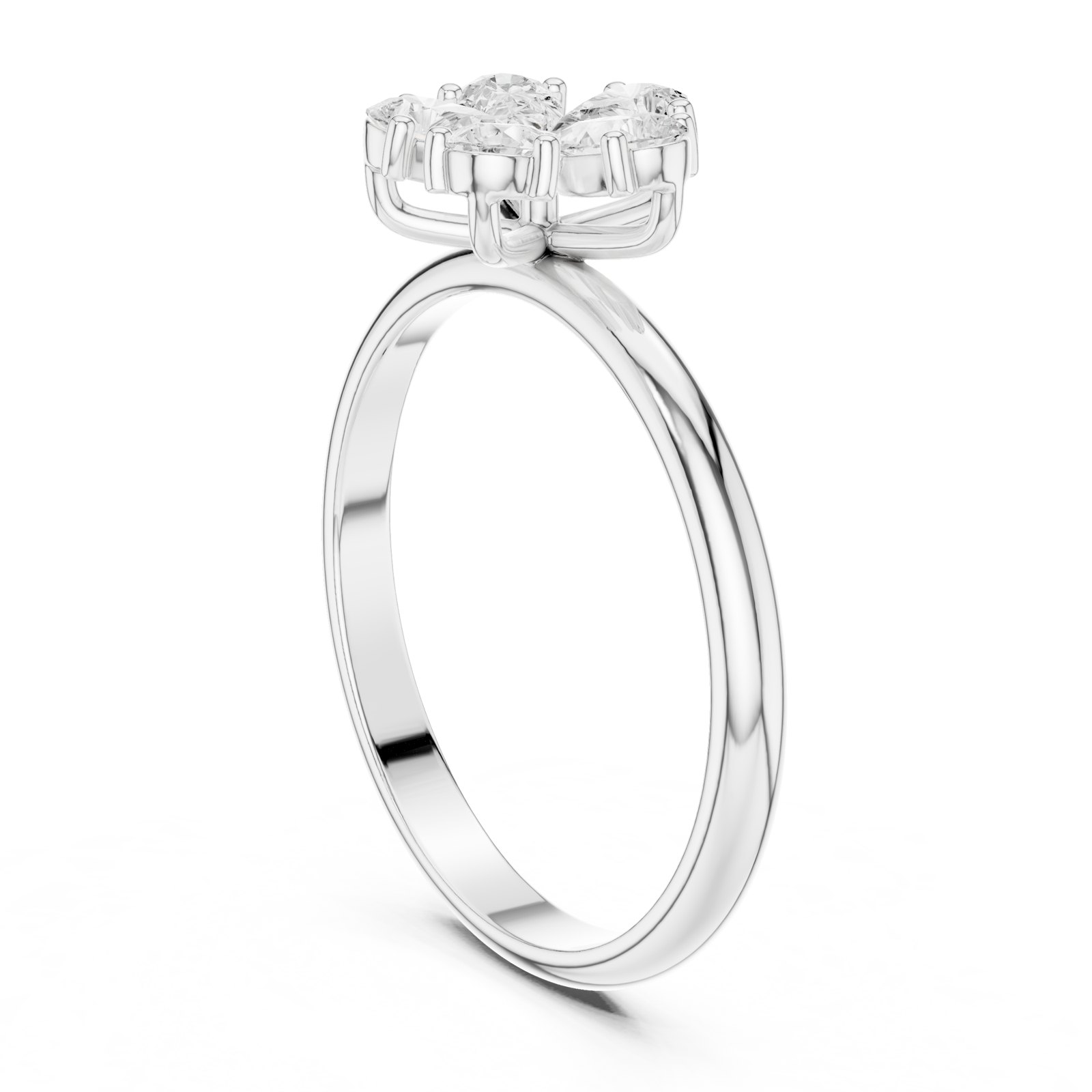 Katica Pear Petal Flower Engagement Ring in white gold