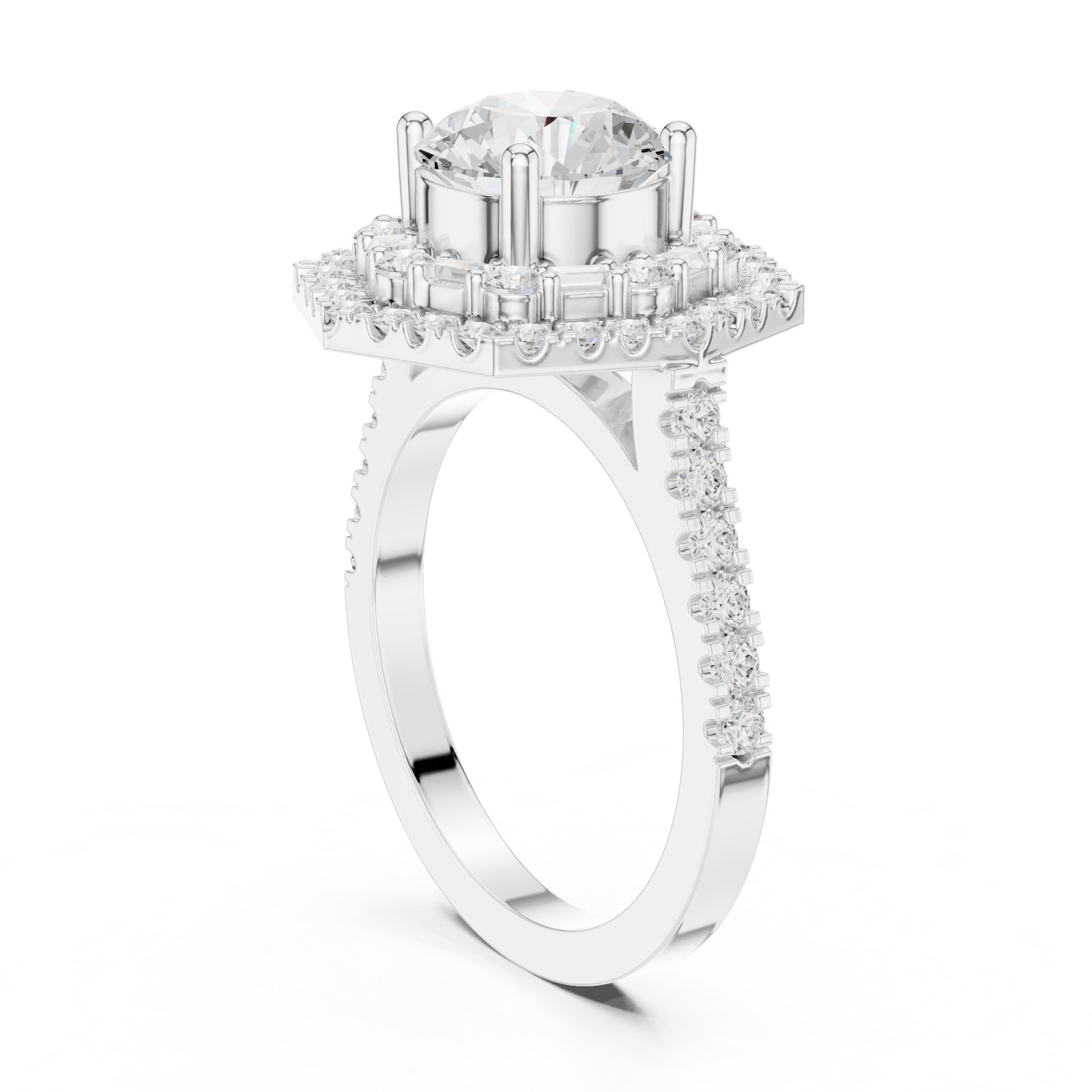 Felicia Round Octagon Double Halo Engagement Ring in white gold