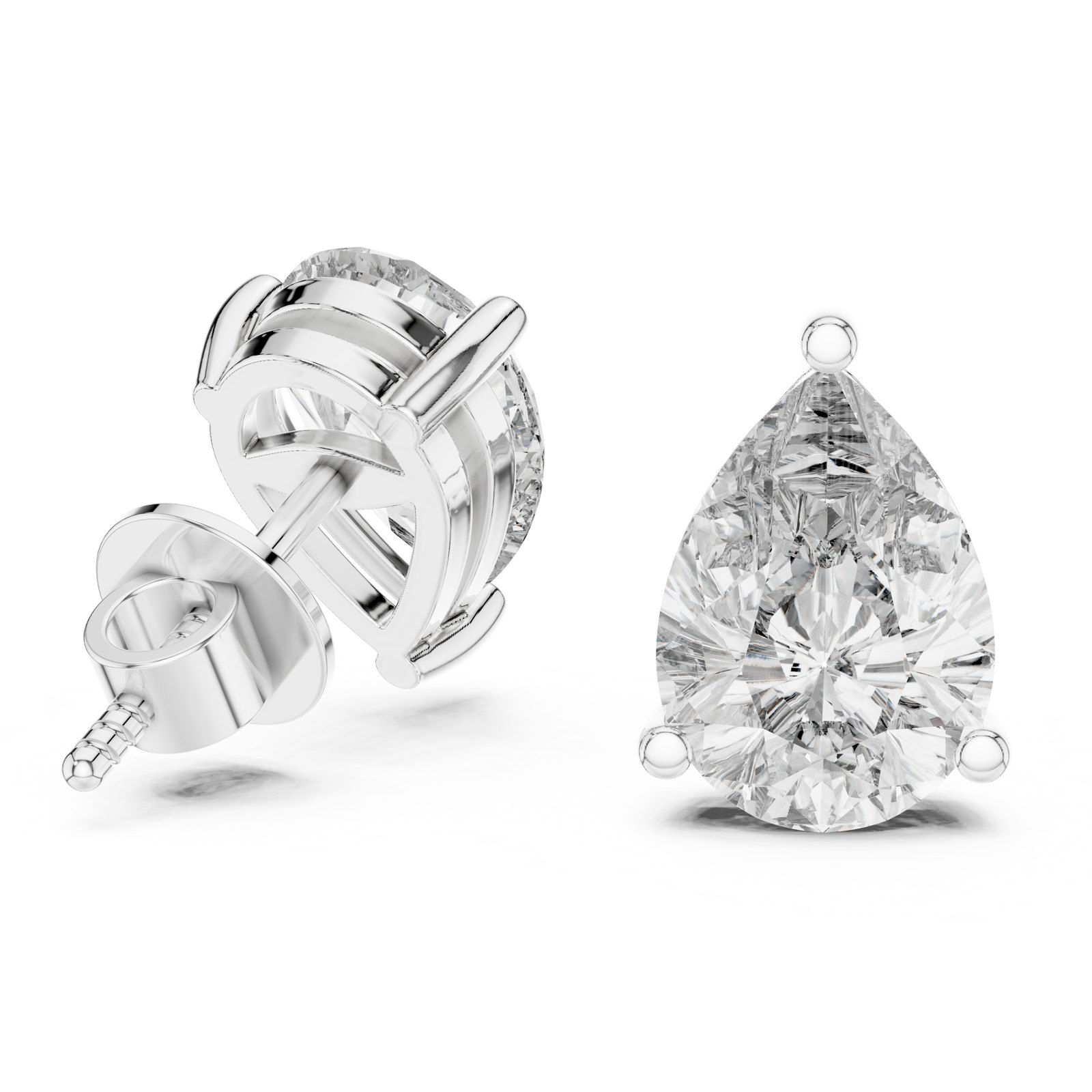 Deepa Pear Solitaire Stud Earrings in white gold