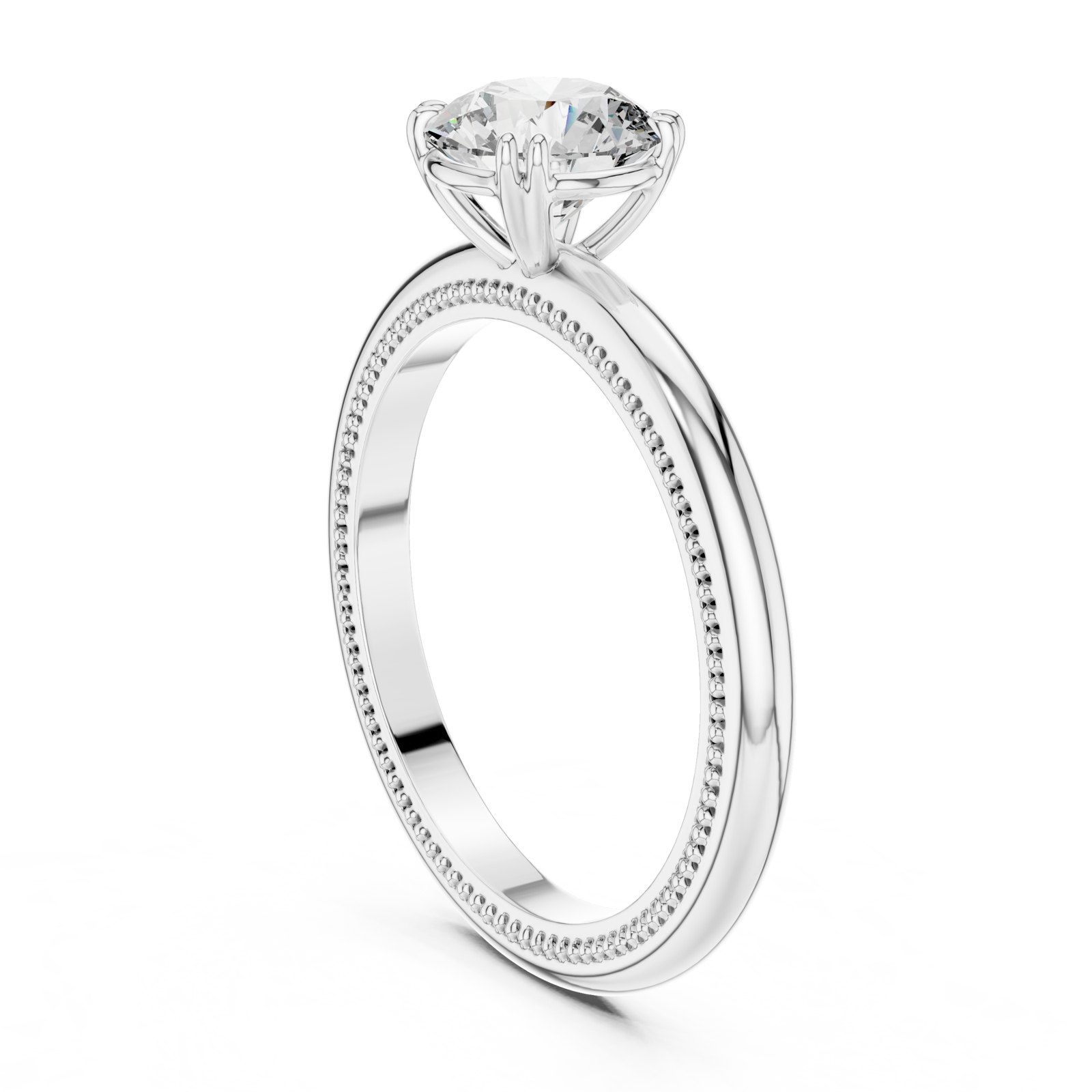Annabelle Milgrain Edge Round Solitaire Engagement Ring in white gold