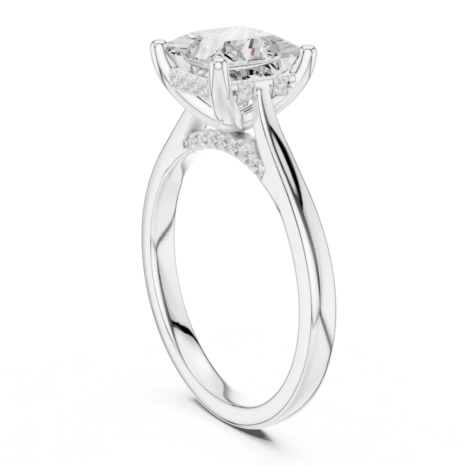 Amora Princess Cathedral Hidden Halo Engagement Ring in white gold