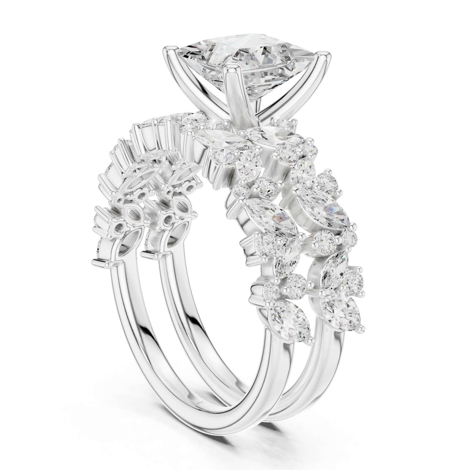 Jessamy Princess Solitaire Engagement Ring with Cluster Band in white gold