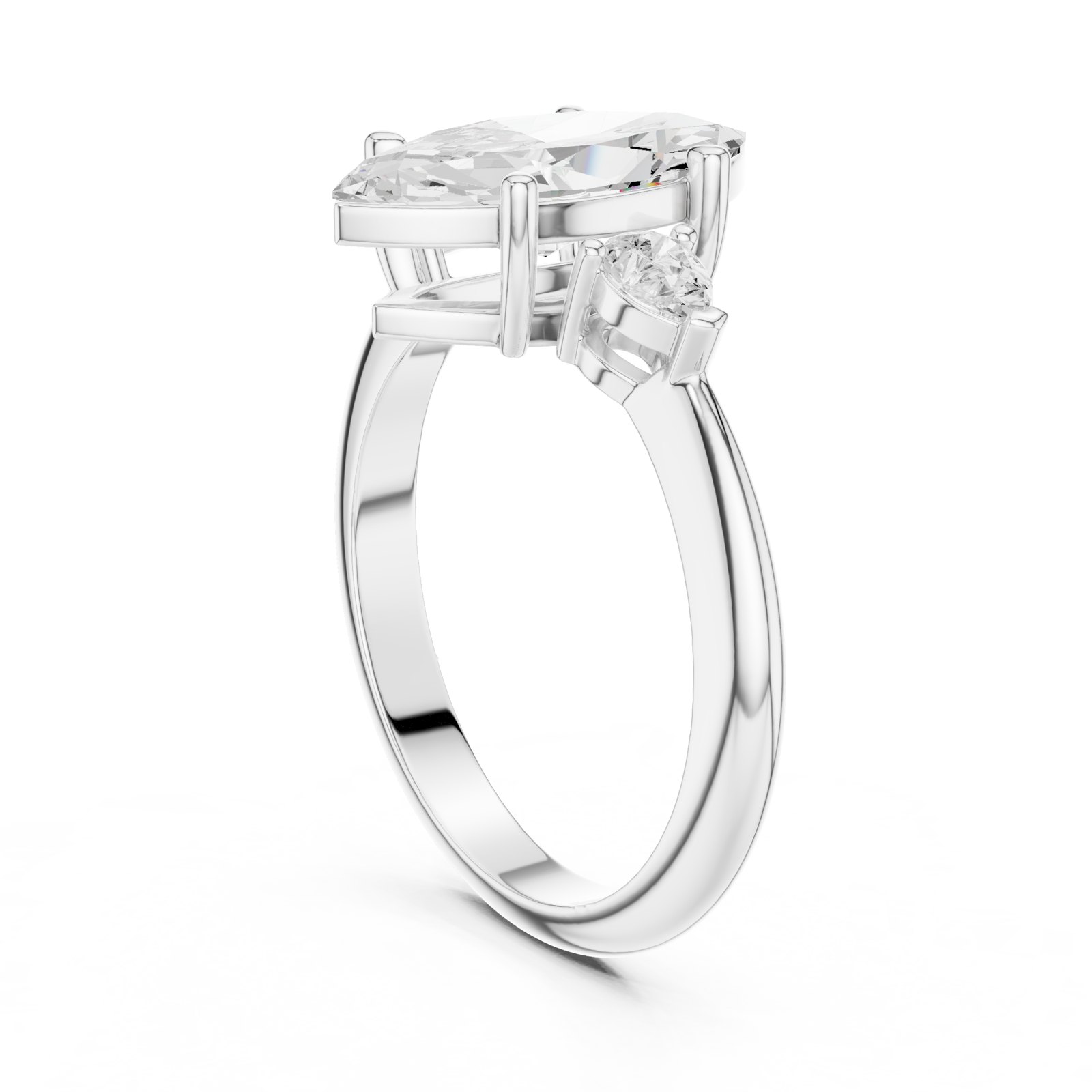 Sasha Marquise Three Stone Engagement Ring with Pear Sides in white gold