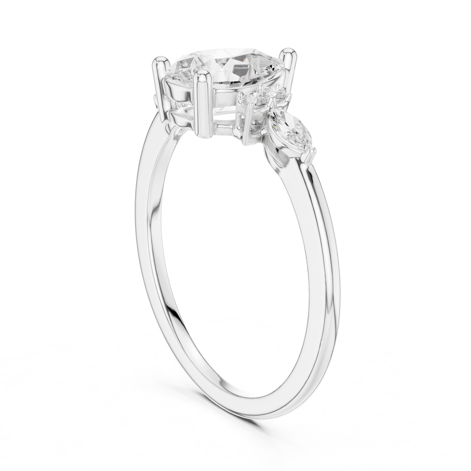 Jana Pear Three Stone Engagement Ring with Marquise Side Stones in white gold