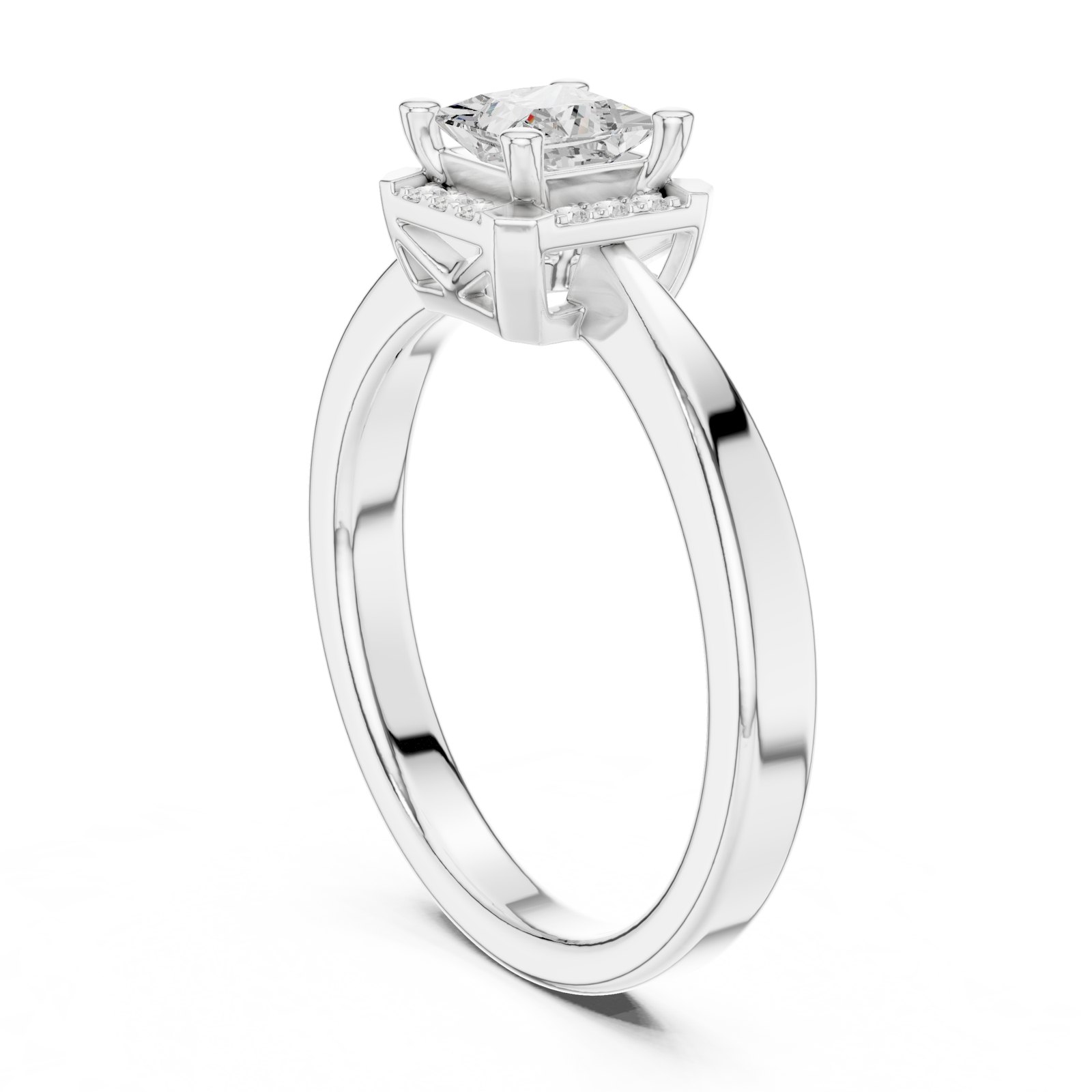Filipa Princess Cut Halo Engagement Ring on Flat Band in white gold
