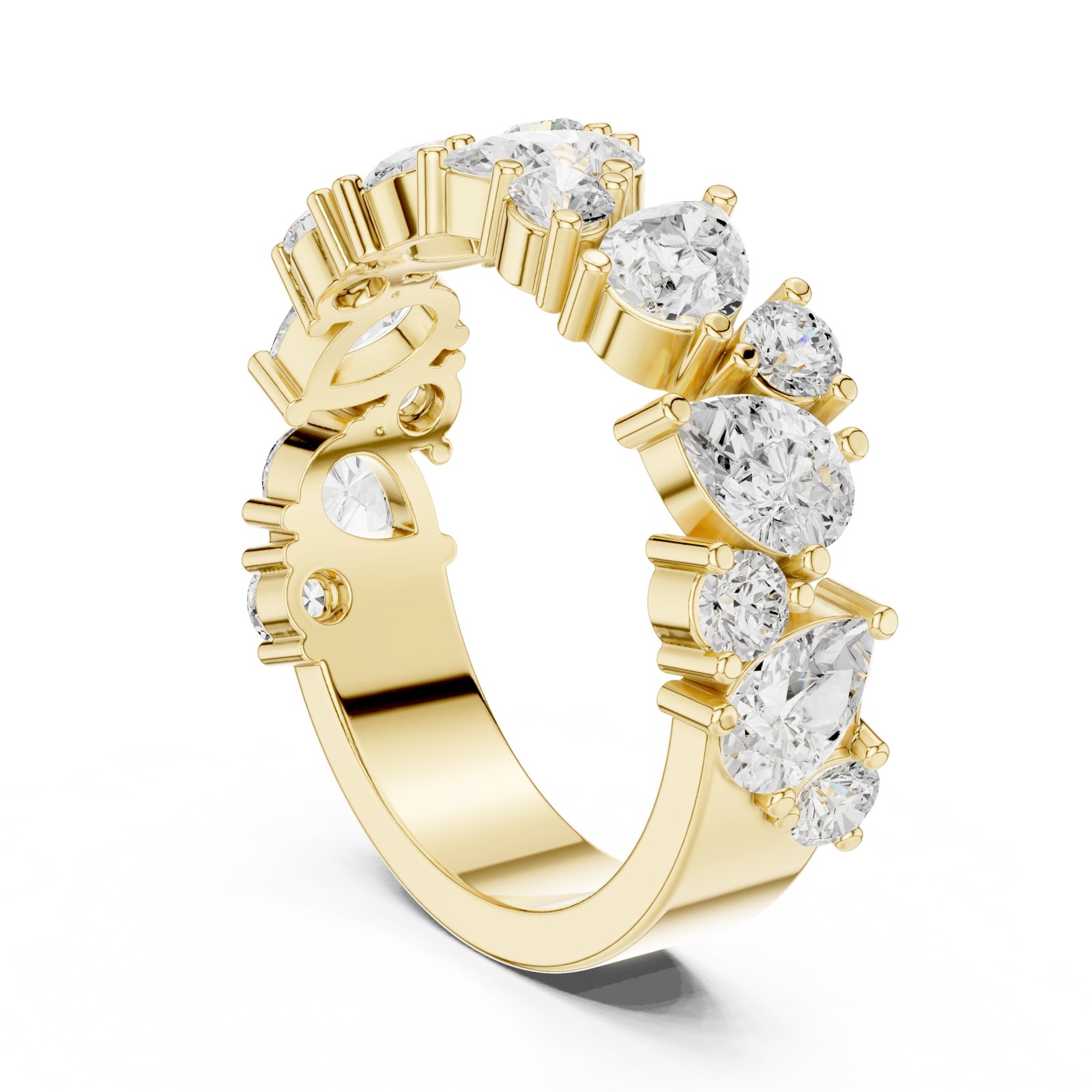Ivona Pear and Round Diamond Cluster Wedding Band in yellow gold