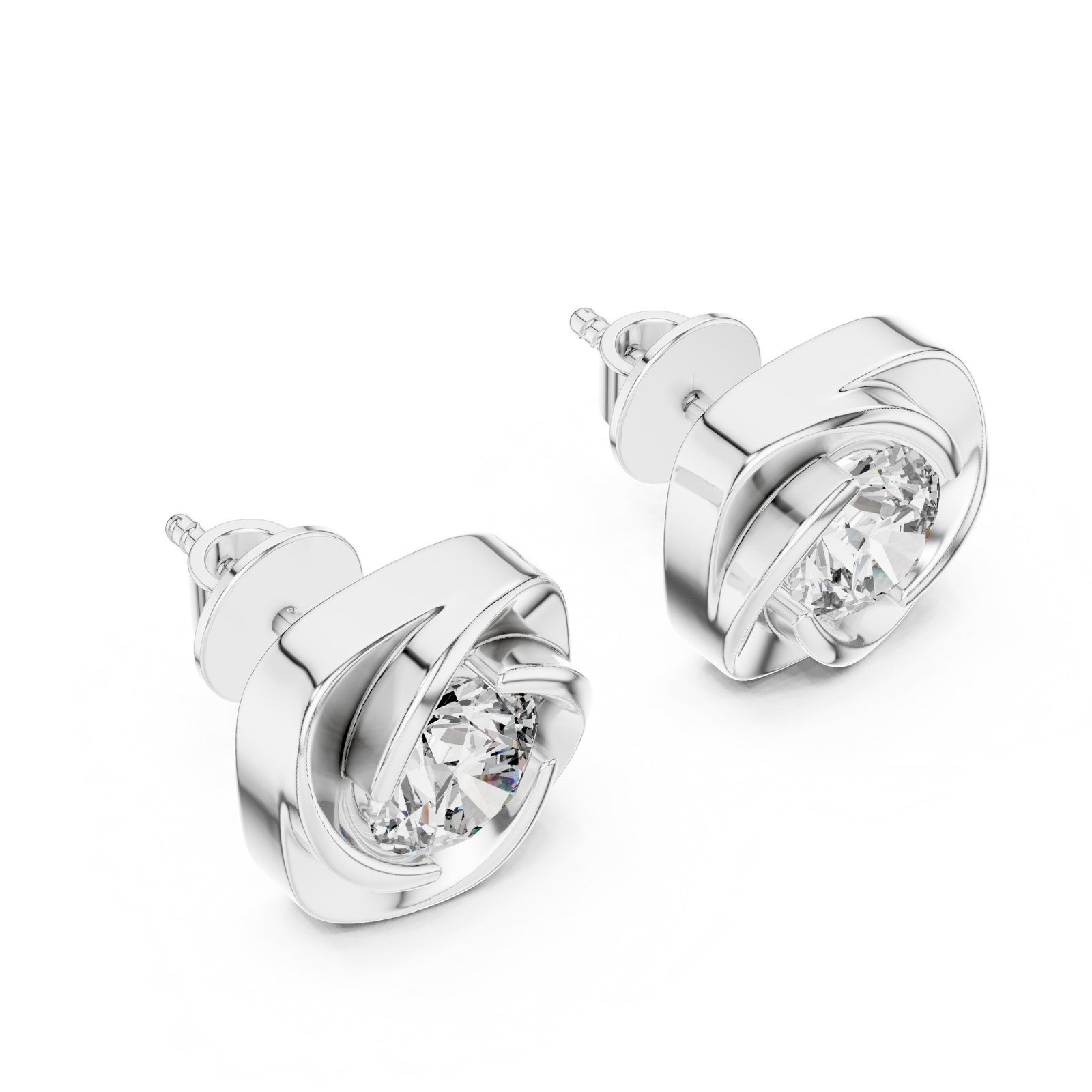 Pardis Chunky Swirl Solitaire Stud Earrings in white gold