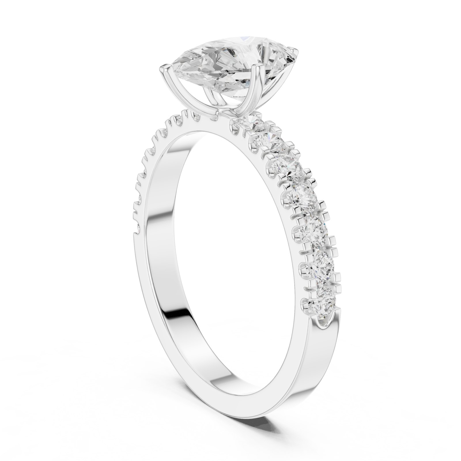 Hebe Pear Solitaire Engagement Ring with Pavé Band in white gold