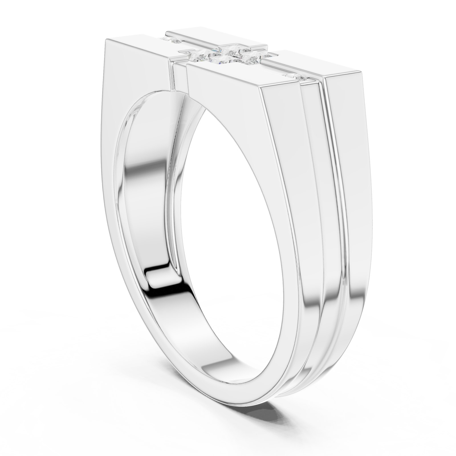 Noah Men's Flat-Top Block Ring with Princess Cut Diamonds in white gold