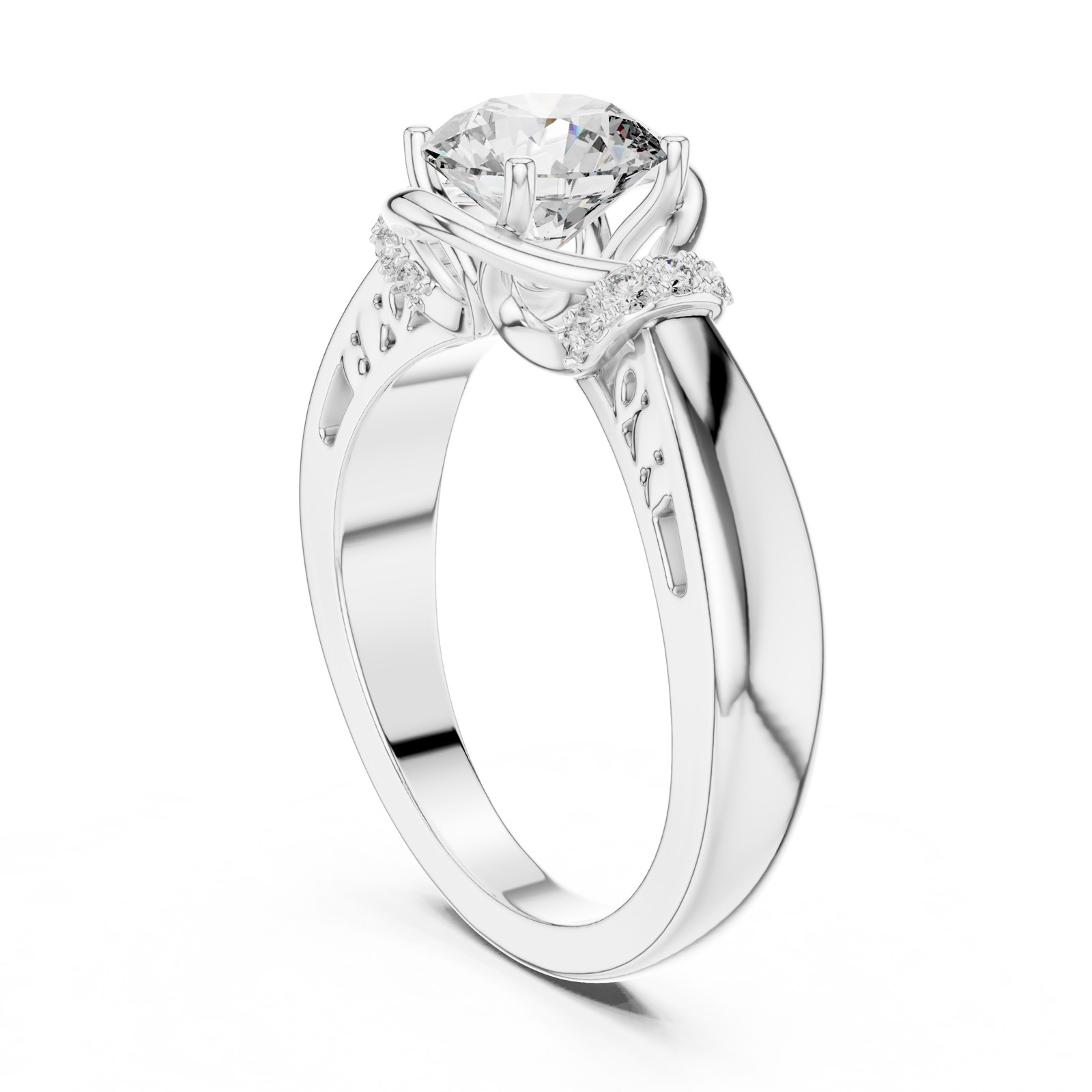 Adelina Round Solitaire Engagement Ring with Pavé Wrap Detail in white gold