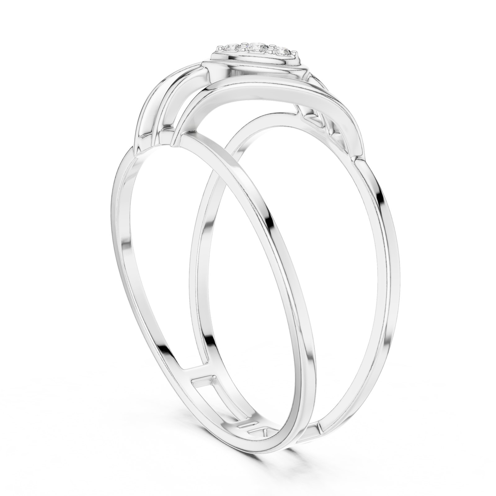 Eos Double Crossover Wide Band Diamond Ring in white gold