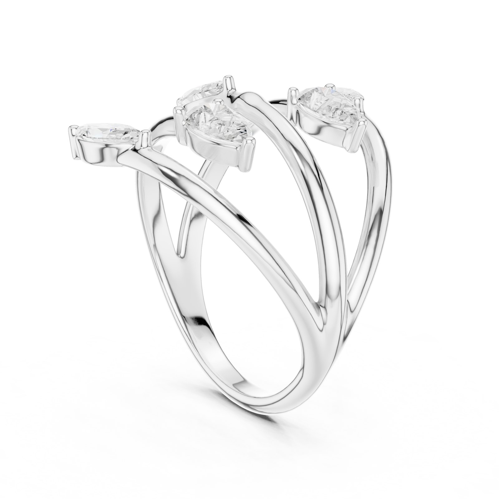 Nerissa Split Shank Pear and Marquise Diamond Ring in white gold