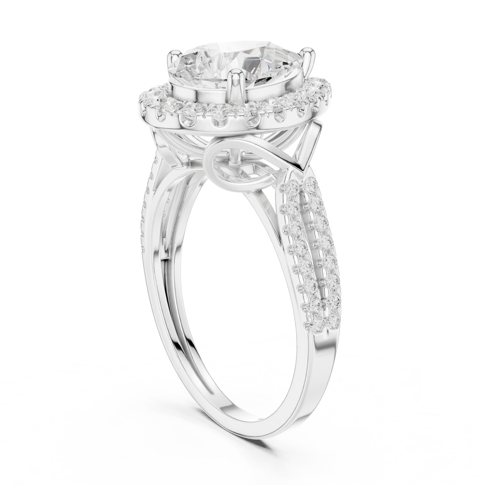 Eligia Pear Halo Engagement Ring with Split Pavé Shank in white gold