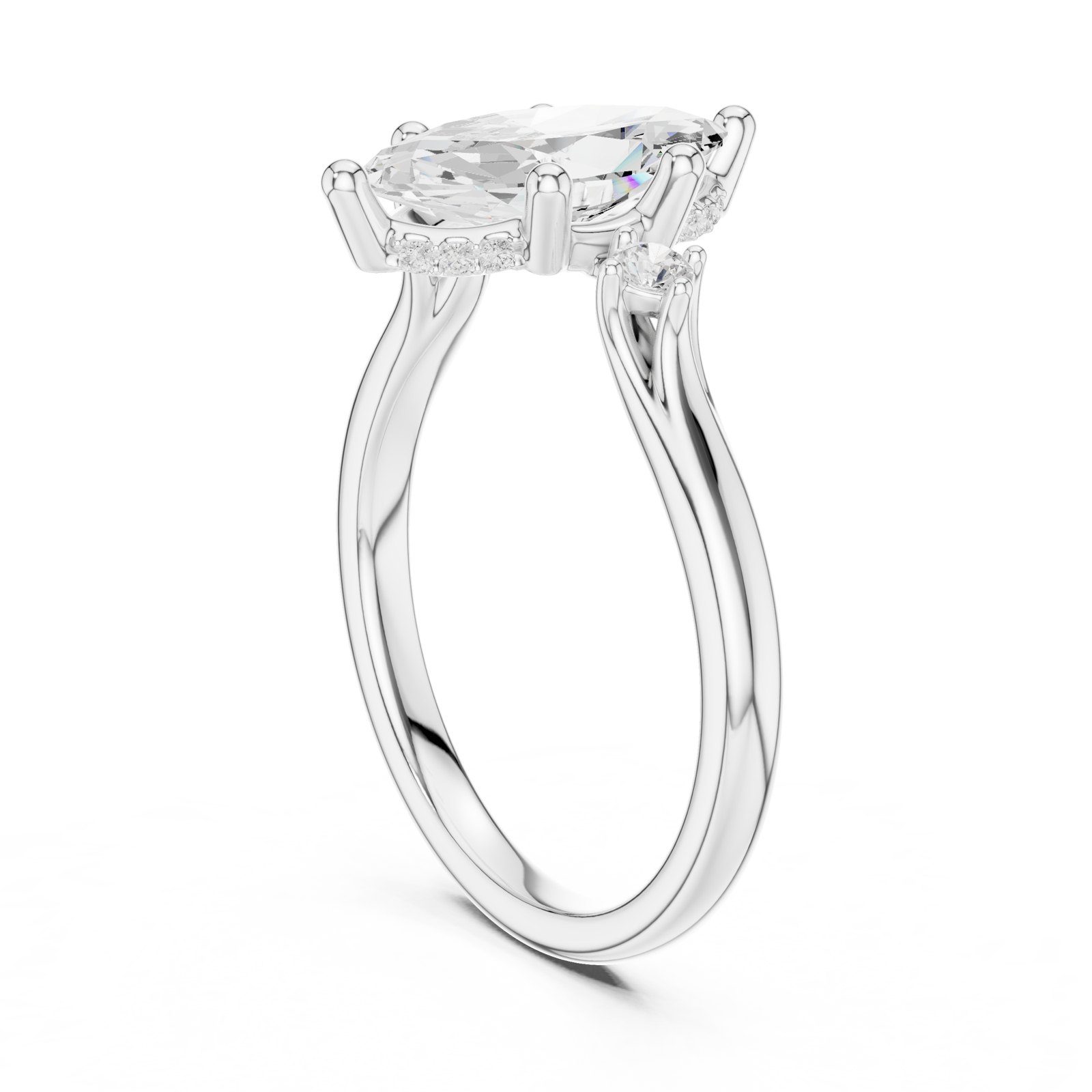 Birte Marquise Twist Shank Engagement Ring with Accents in white gold