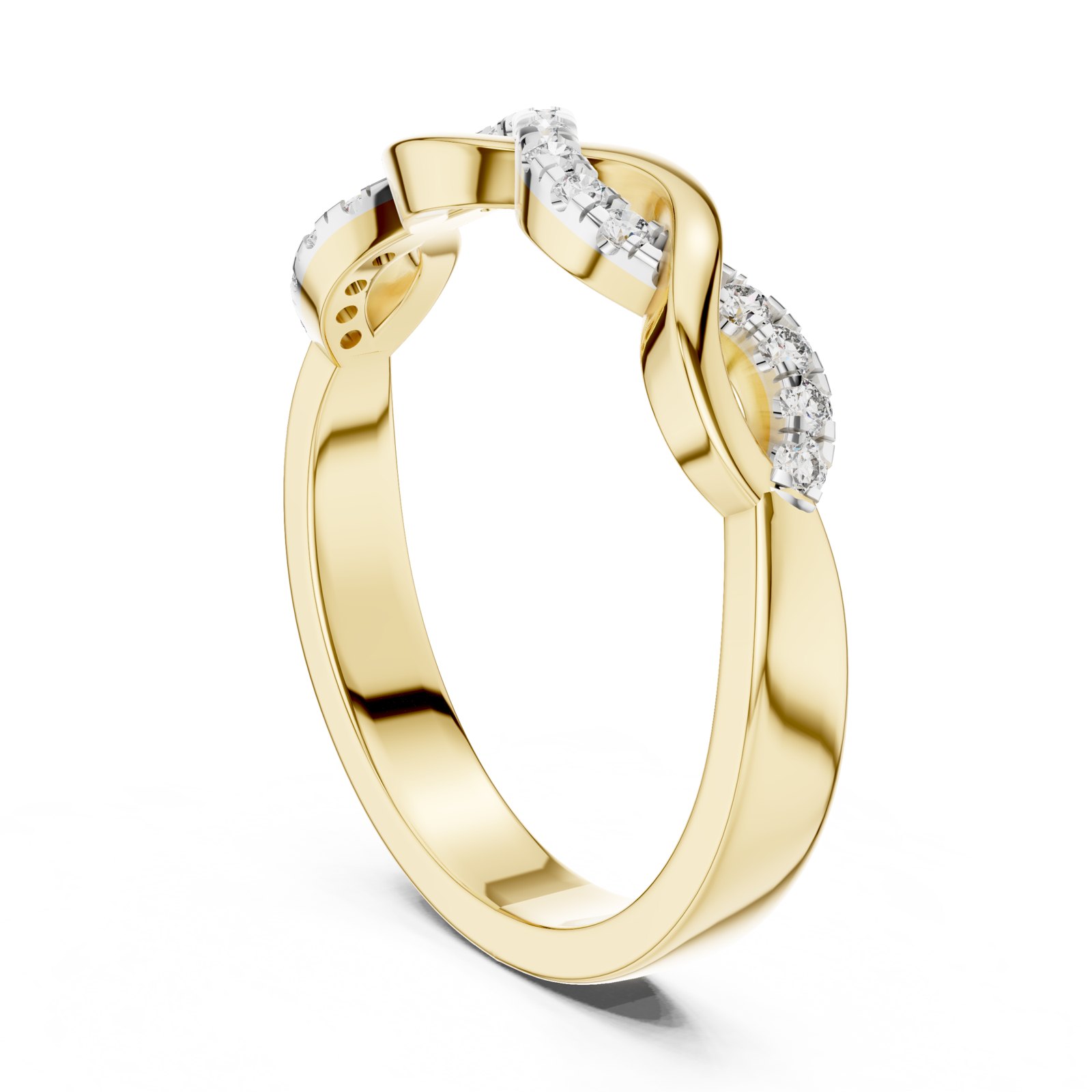 Alaia Twisted Bypass Wedding Band with Diamond Accents in yellow gold
