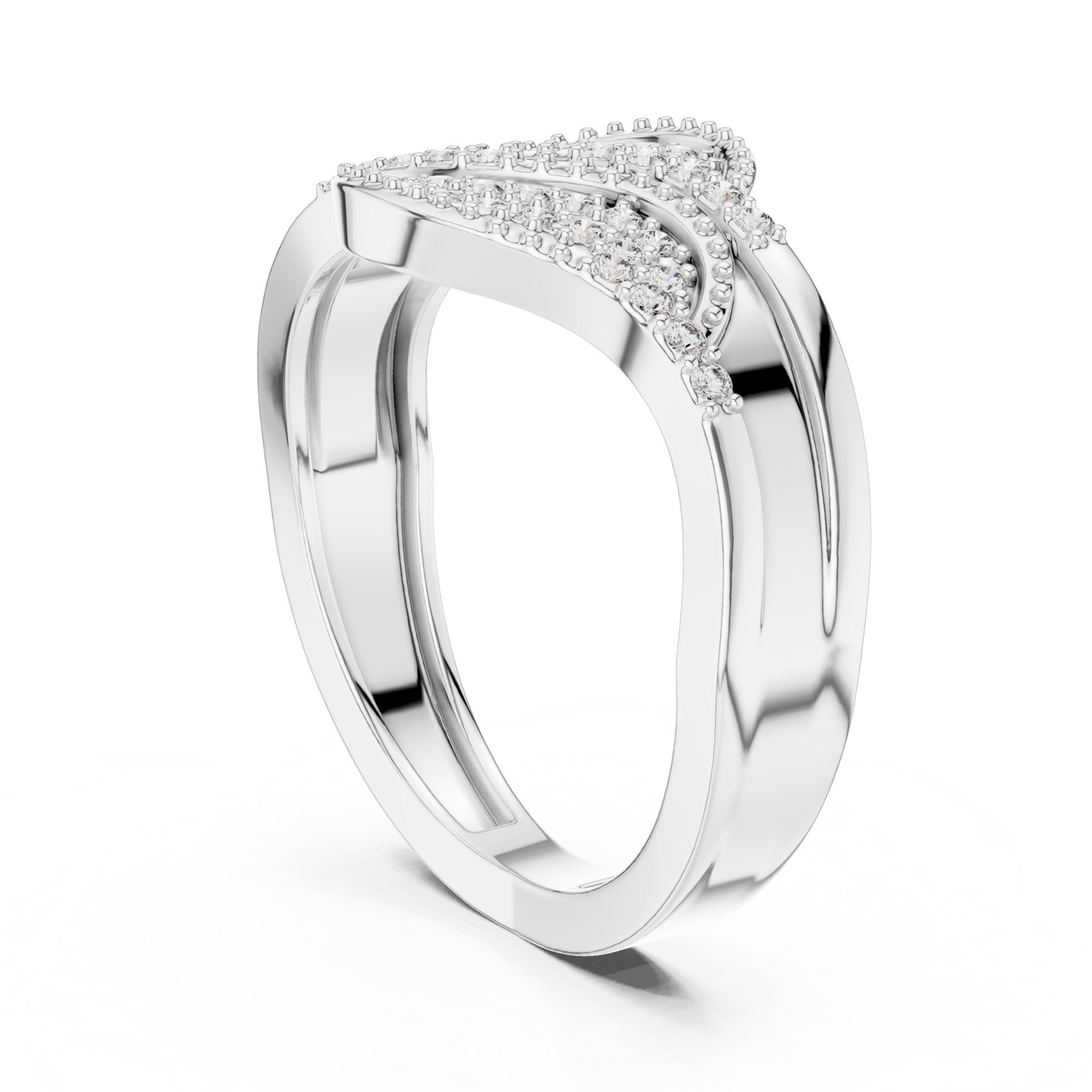 Cerys Curved Pavé Chevron Wedding Band in white gold
